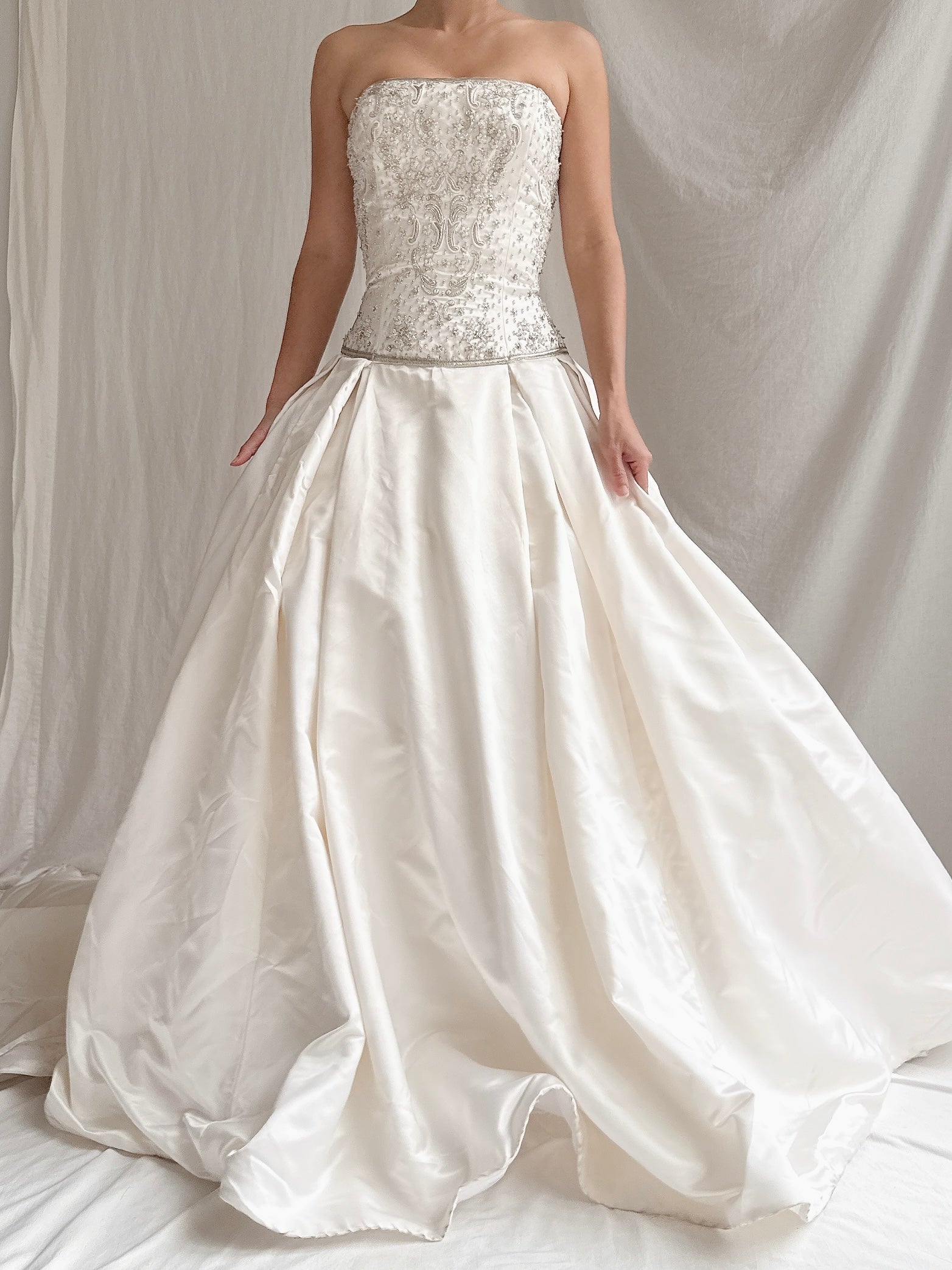 Vintage Silk Strapless Gown - M