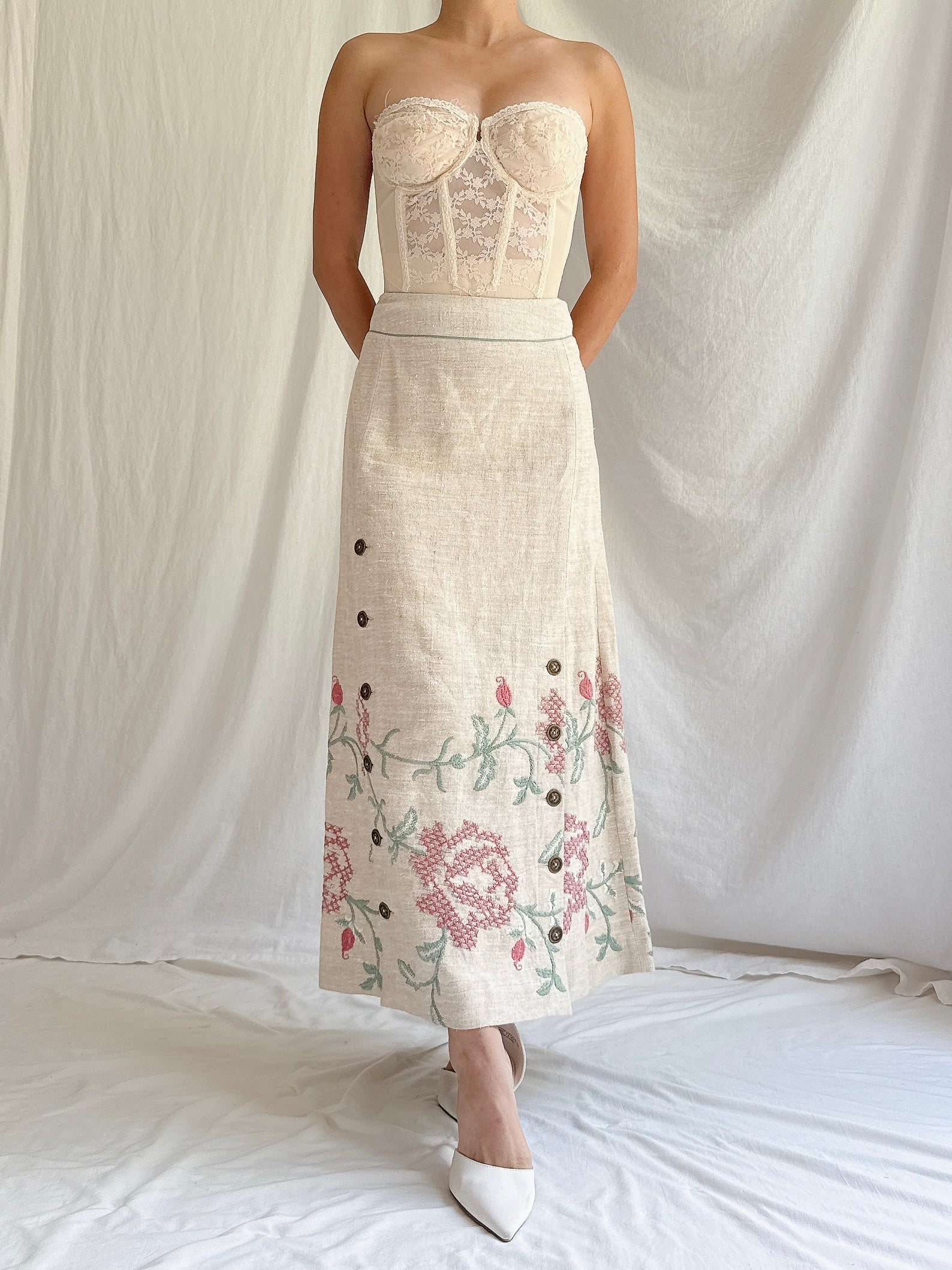 Vintage Cottonade Paris Linen Skirt - FR 38