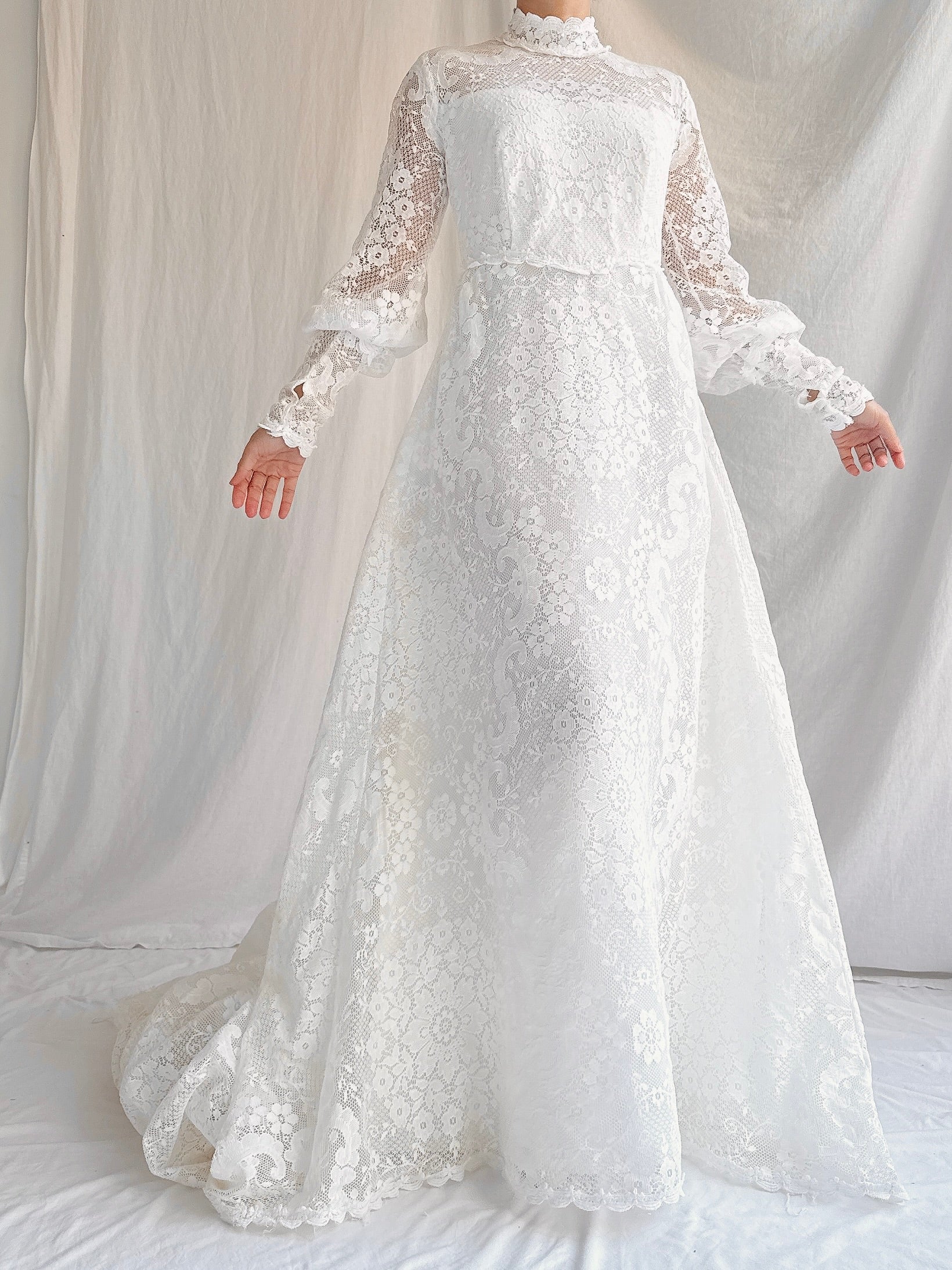 Vintage Crochet Lace Poet Sleeve Gown - S