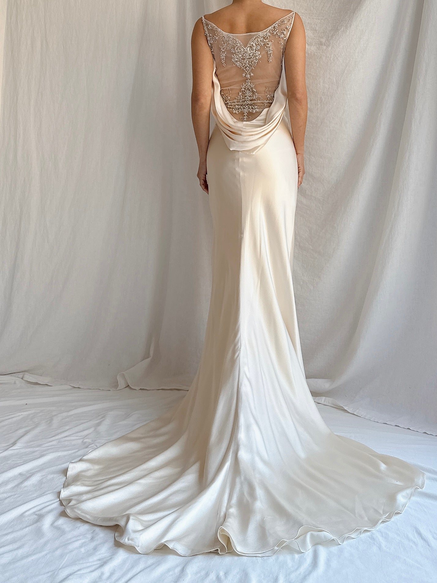 Vintage CB Couture Silk Cowl Back Gown - M/8