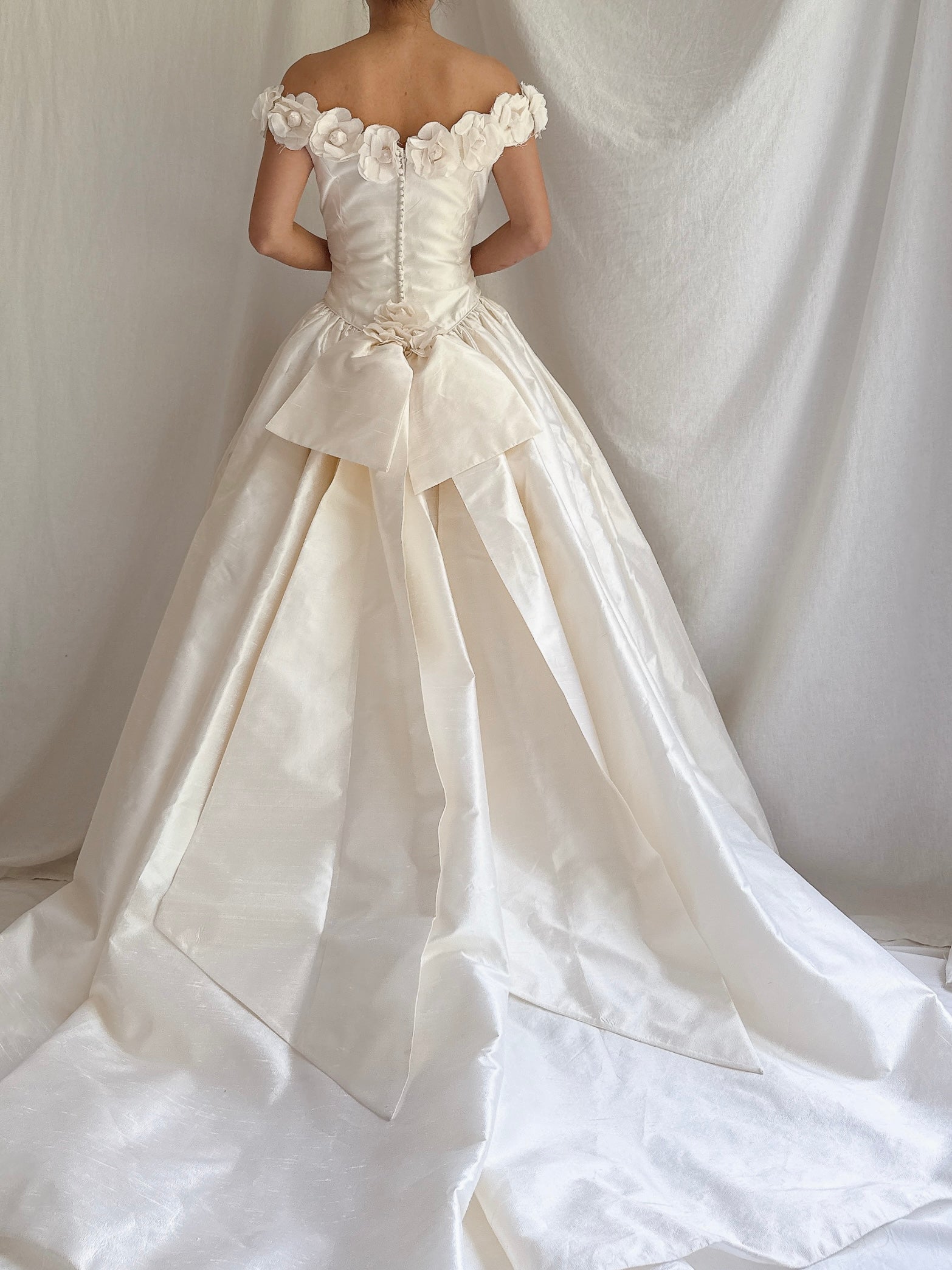 1990s Silk Flower Embellished Gown - XS