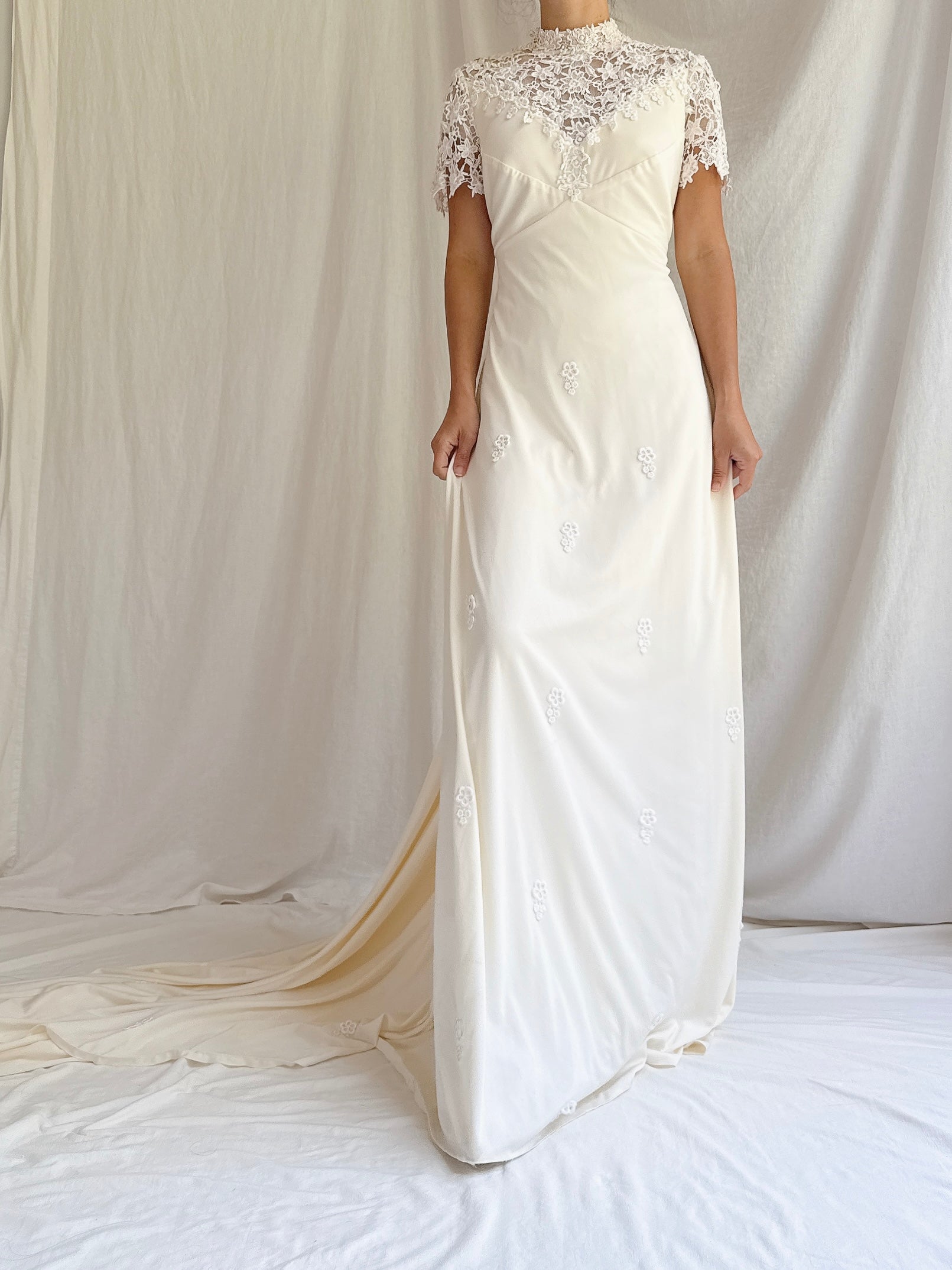 1960s High Neck Jersey Gown - S