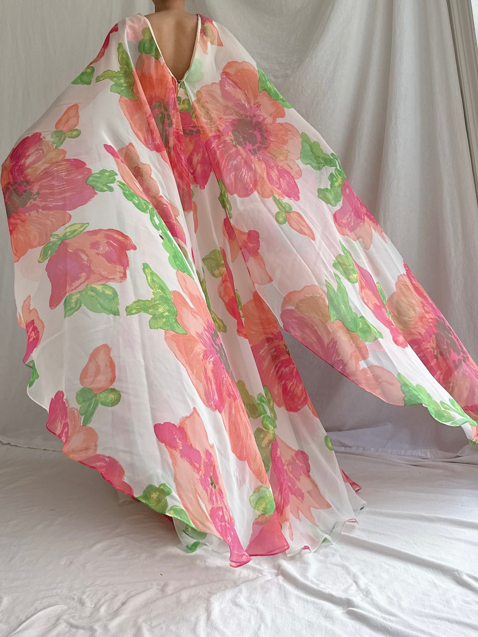 Vintage Chiffon Floral Caftan Dress - M