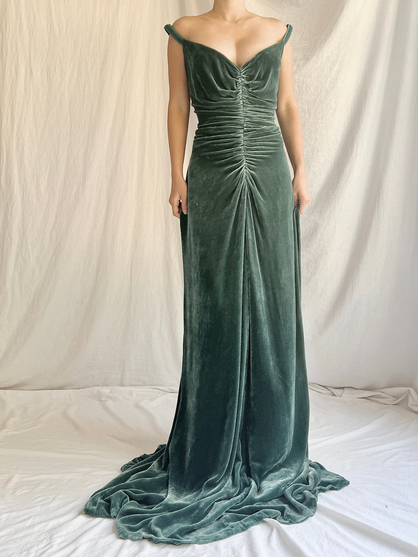 Vintage Moss Green Bellville Sassoon Silk Velvet Gown - L