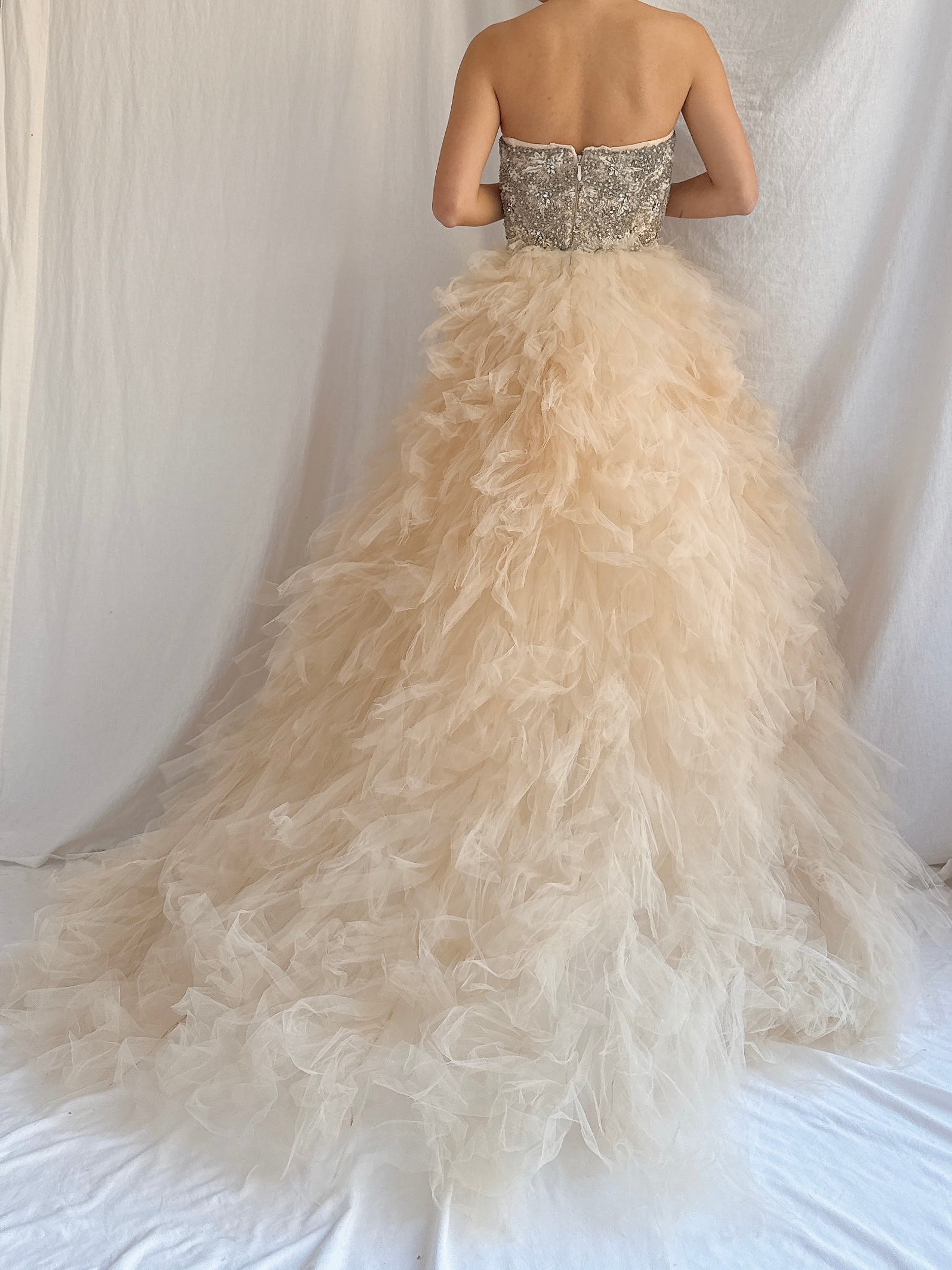 Monique Llhuilier Tulle and Beaded Gown - S/4