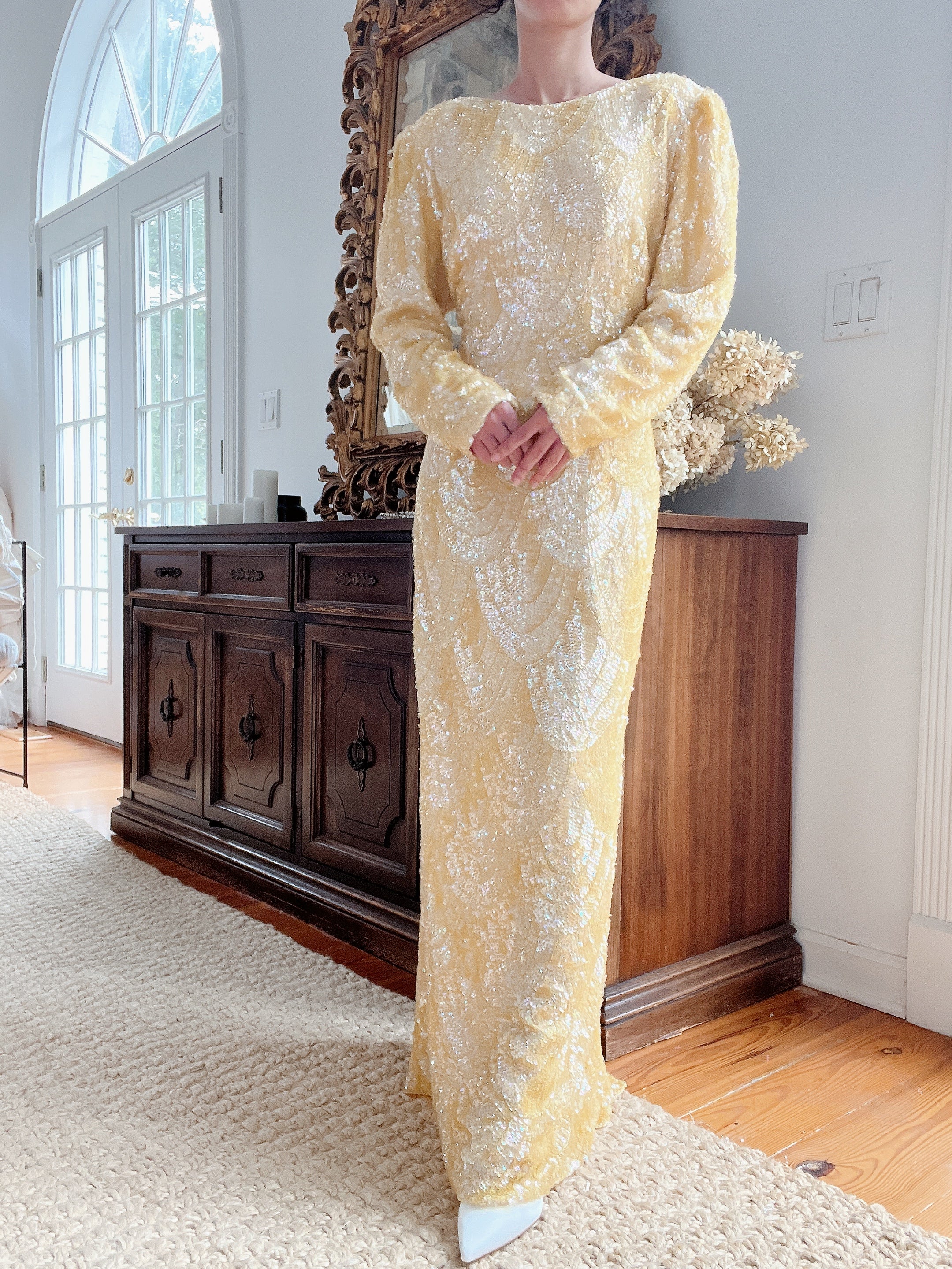 Vintage Yellow Sequins Gown - M/L