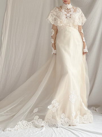 1970s Organza Lace Gown - S