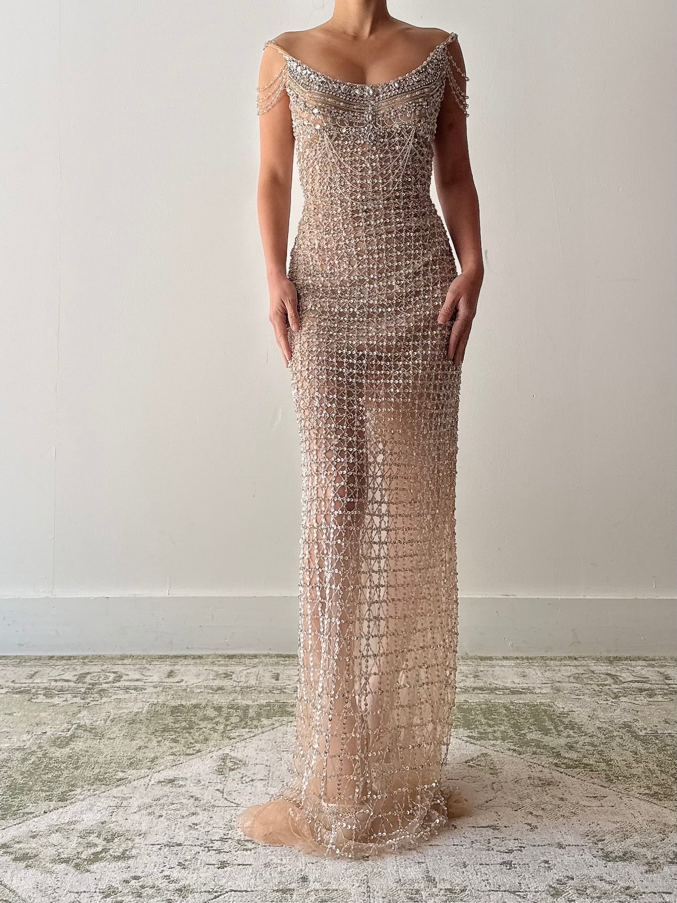 Vintage Nude Beaded Tulle Dress - XS/2/4