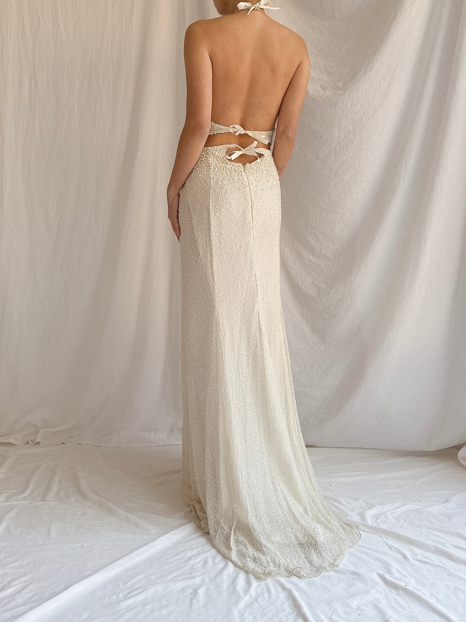 Vintage Silk Pearl Beaded Gown - M