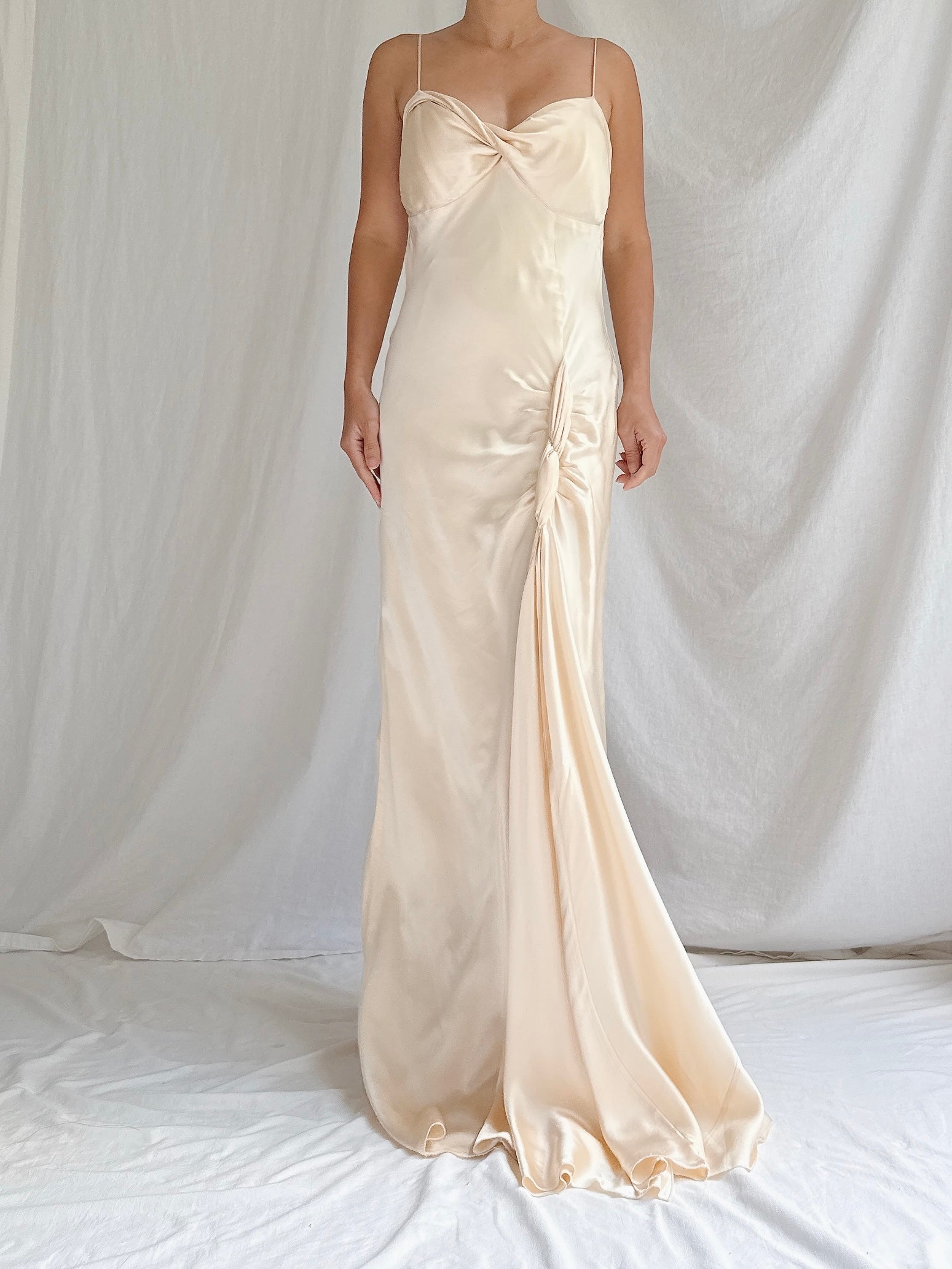 Vintage Silk Spaghetti Straps Gown - S