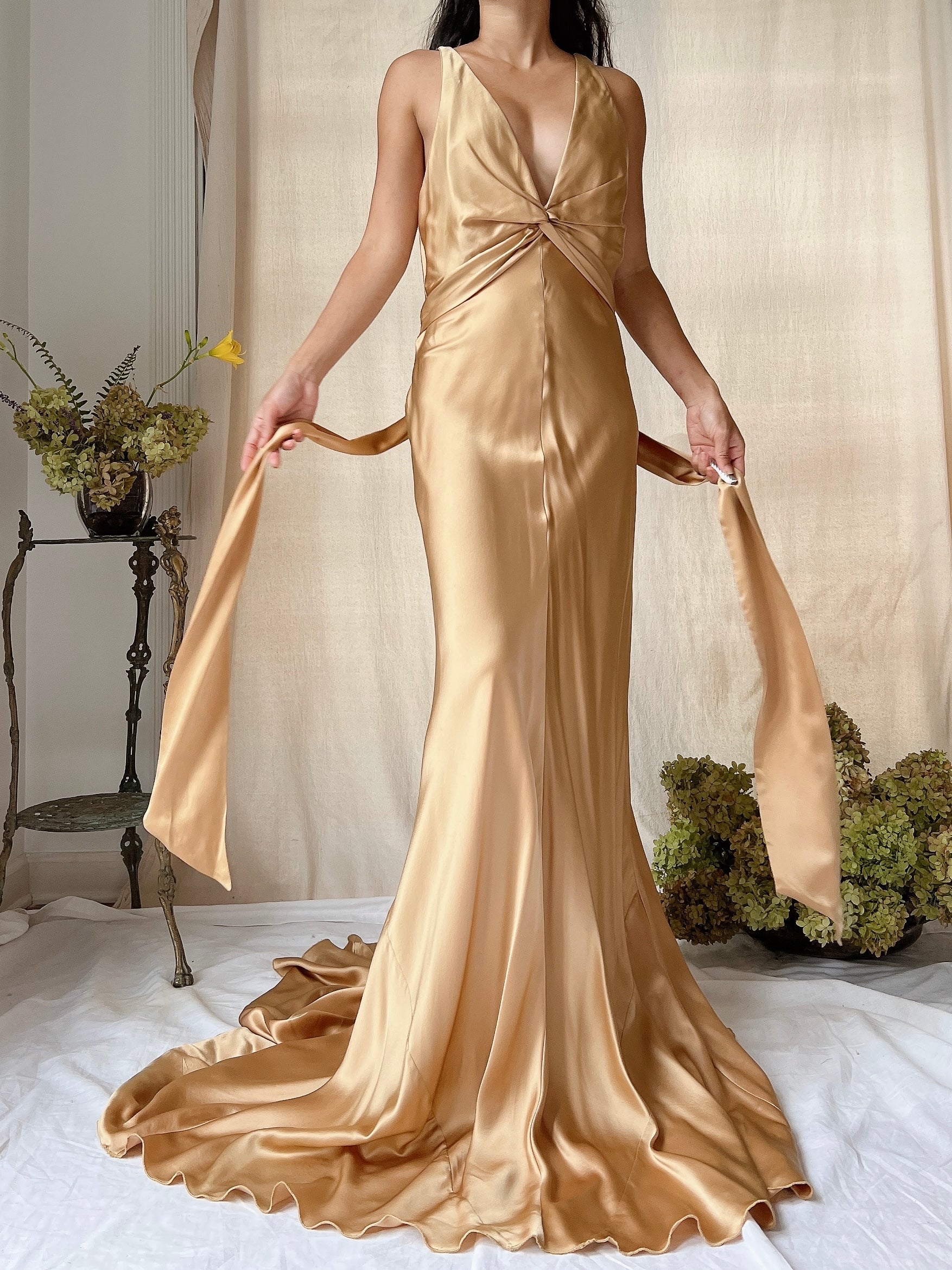 Vintage Gold Silk Bias Cut Gown - M/8