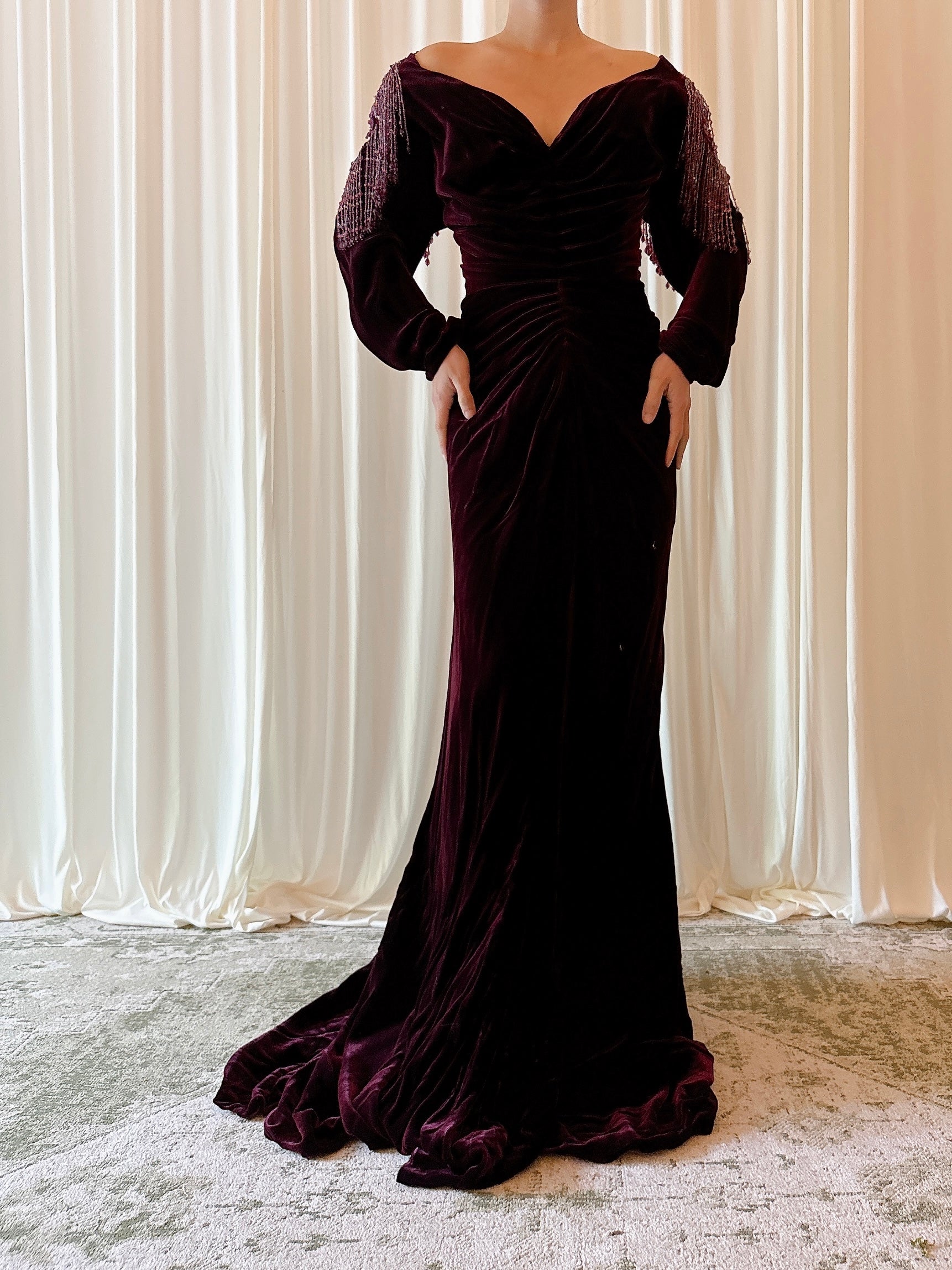 Vintage Belleville Sassoon Cranberry Velvet Dress - UK 18
