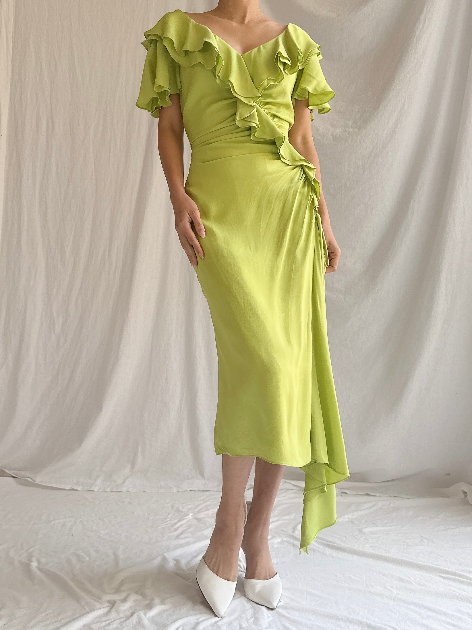 Vintage Chartreuse Belleville Sassoon  Silk Draped Dress - S