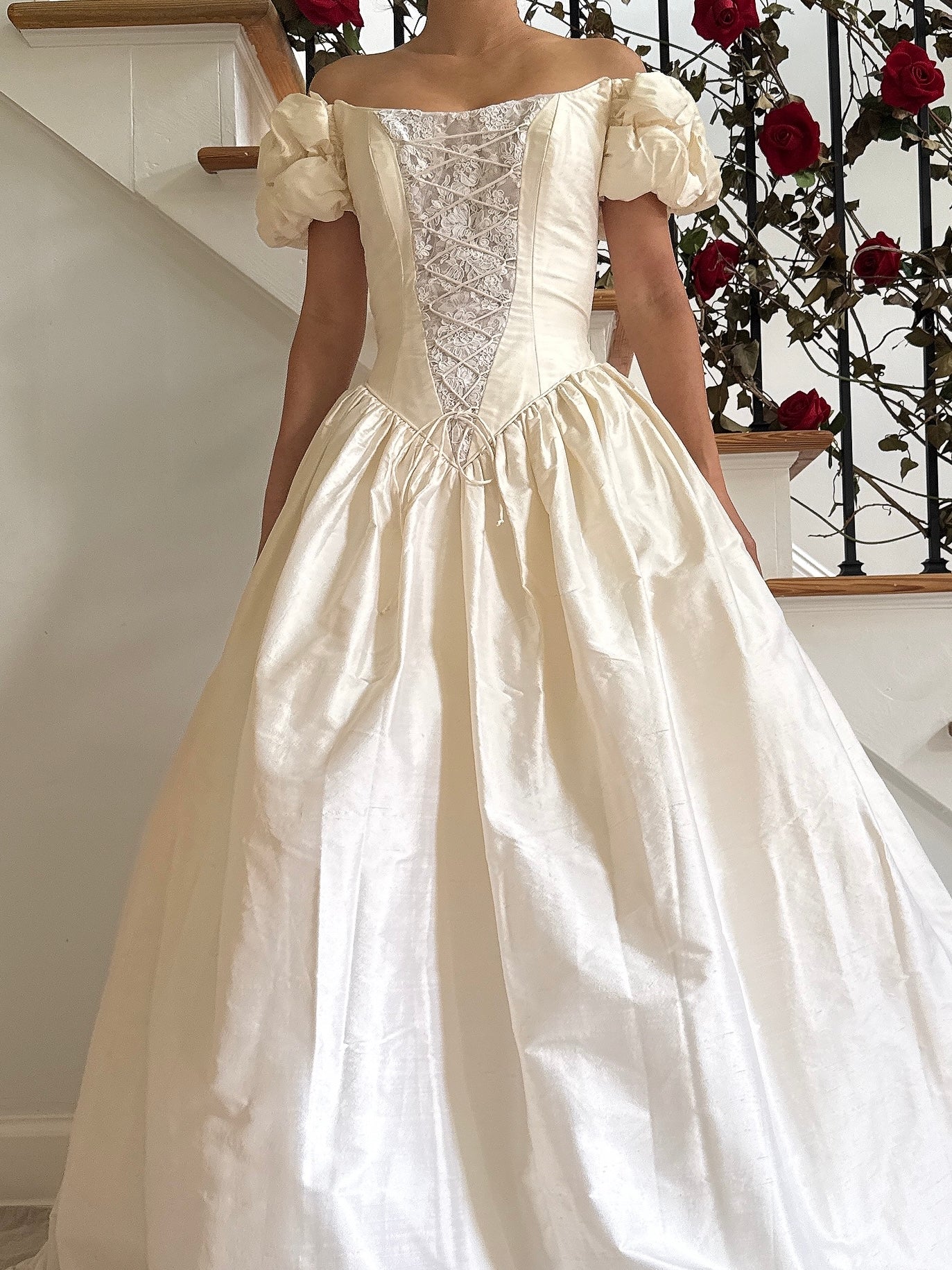 Vintage Guzzo Toronto Off-the-Shoulder Silk Dupioni Gown - S