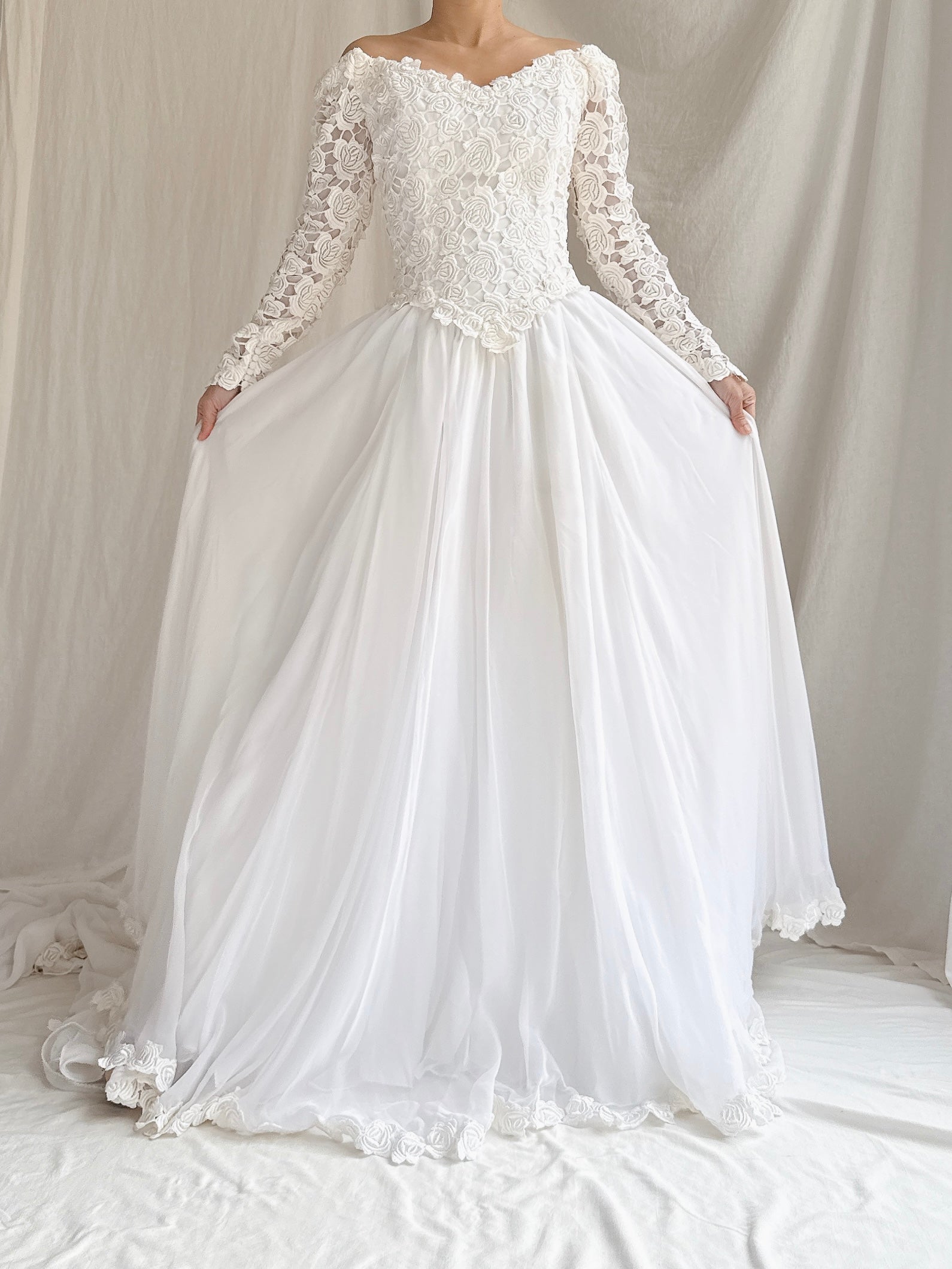 1980s Chiffon Embroidered Gown - S