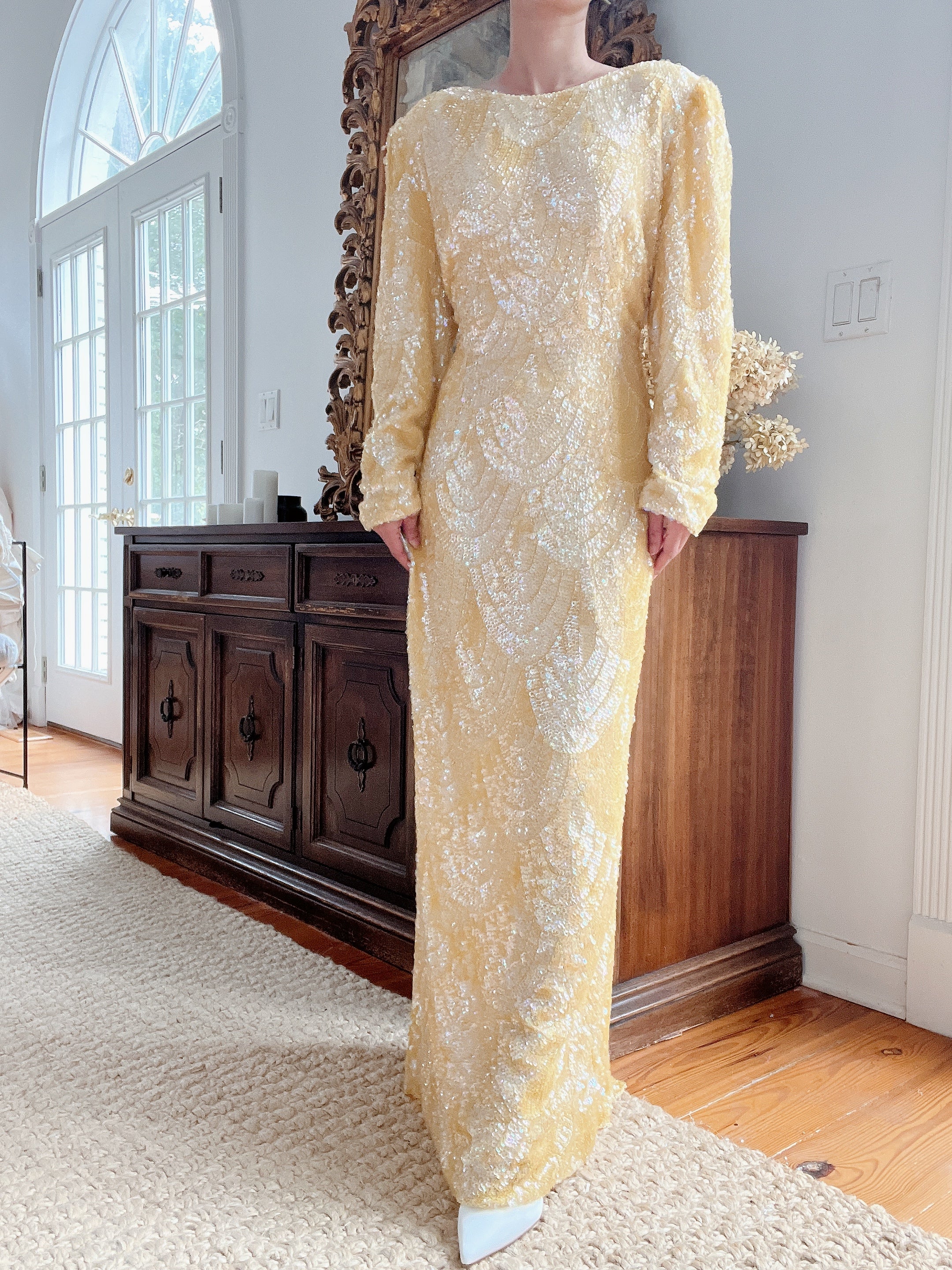 Vintage Yellow Sequins Gown - M/L