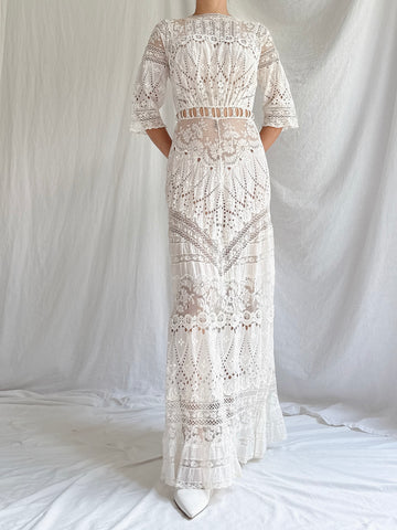 Antique Mixed Lace Cotton Dress - XS