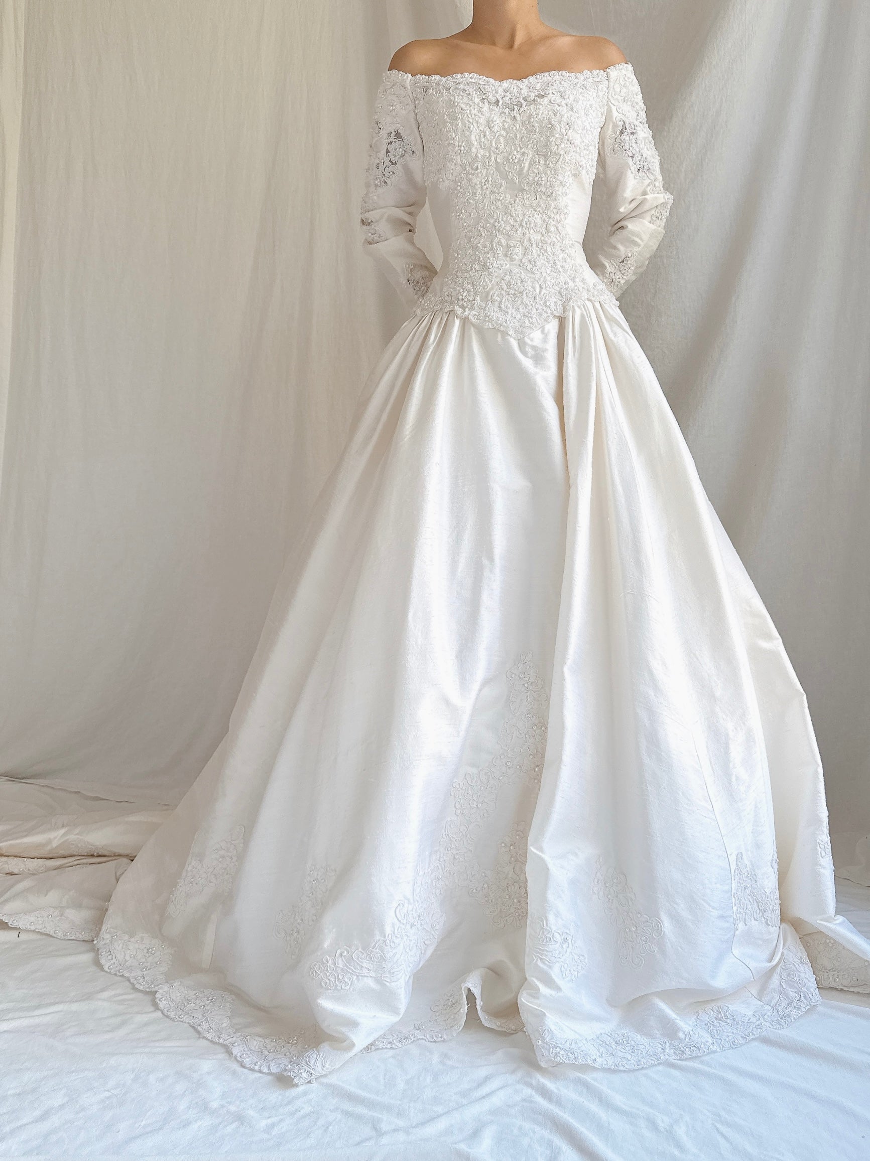 Vintage Long Sleeve Silk Gown - S