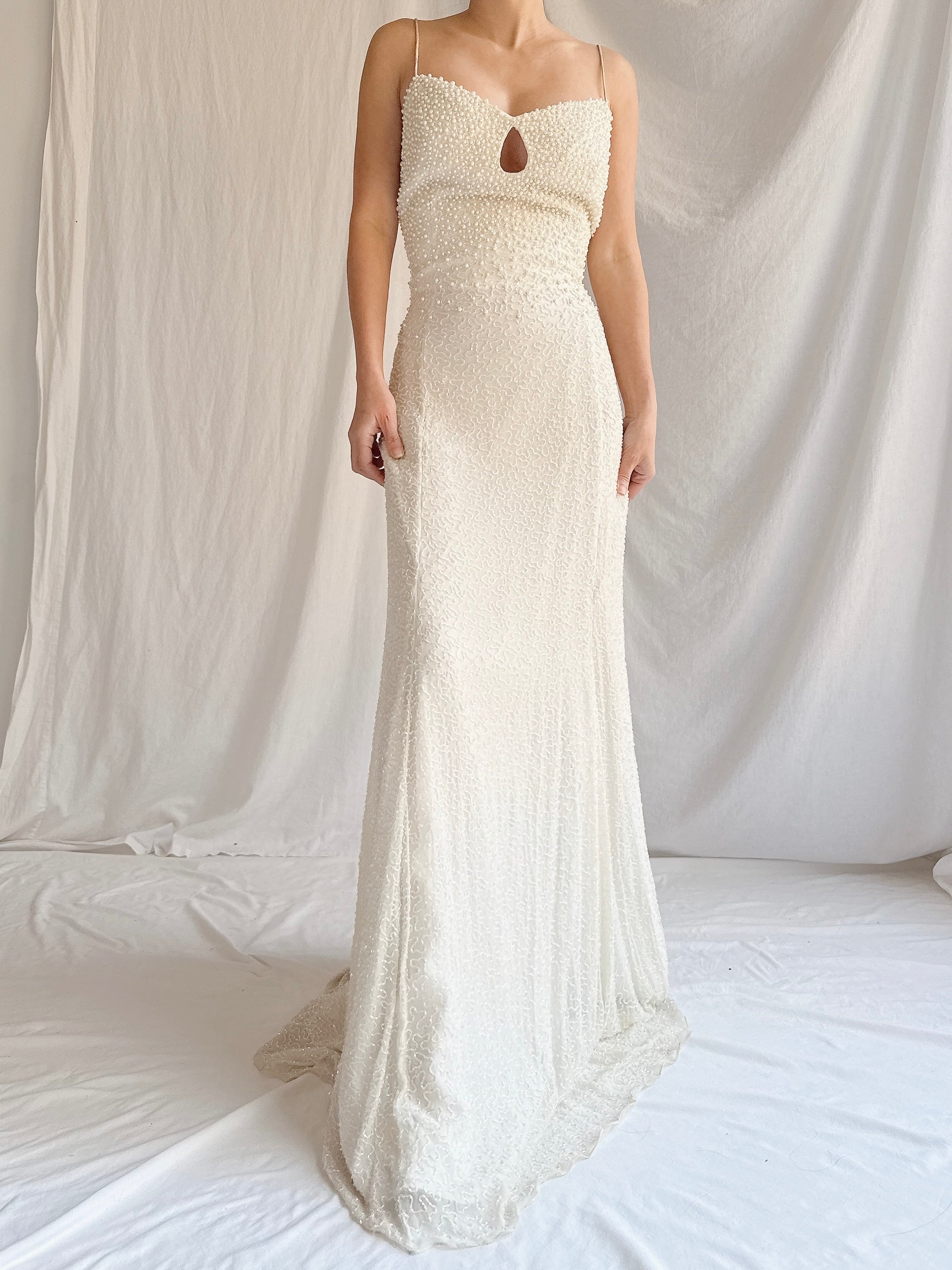 Vintage Silk Pearl Beaded Gown - M