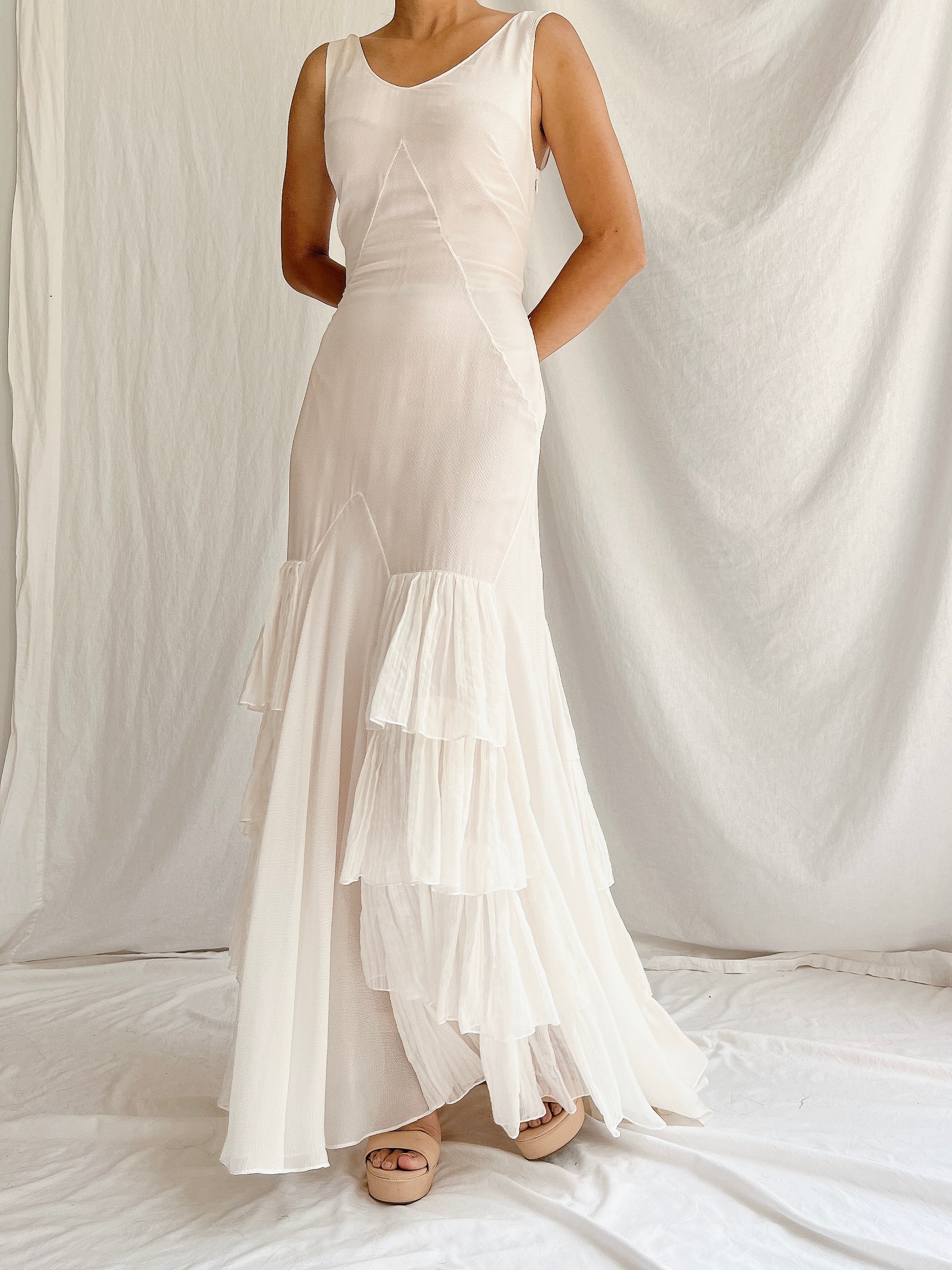 Y2K Silk Tiered Gown - S