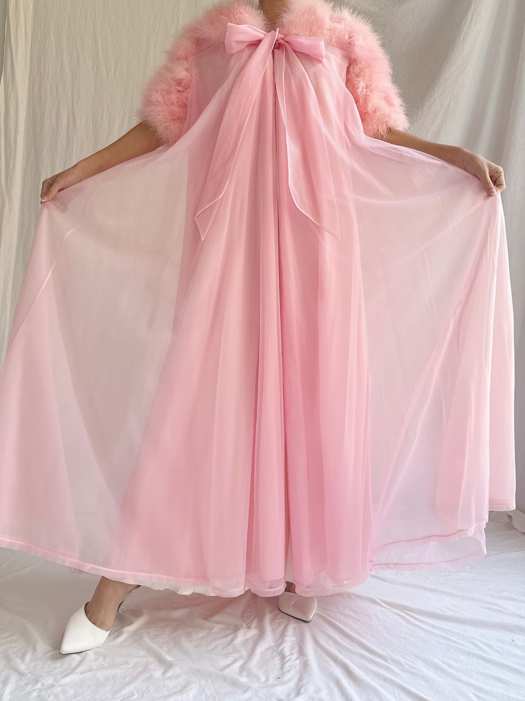 1960s Pink Feather Dressing Gown - XS