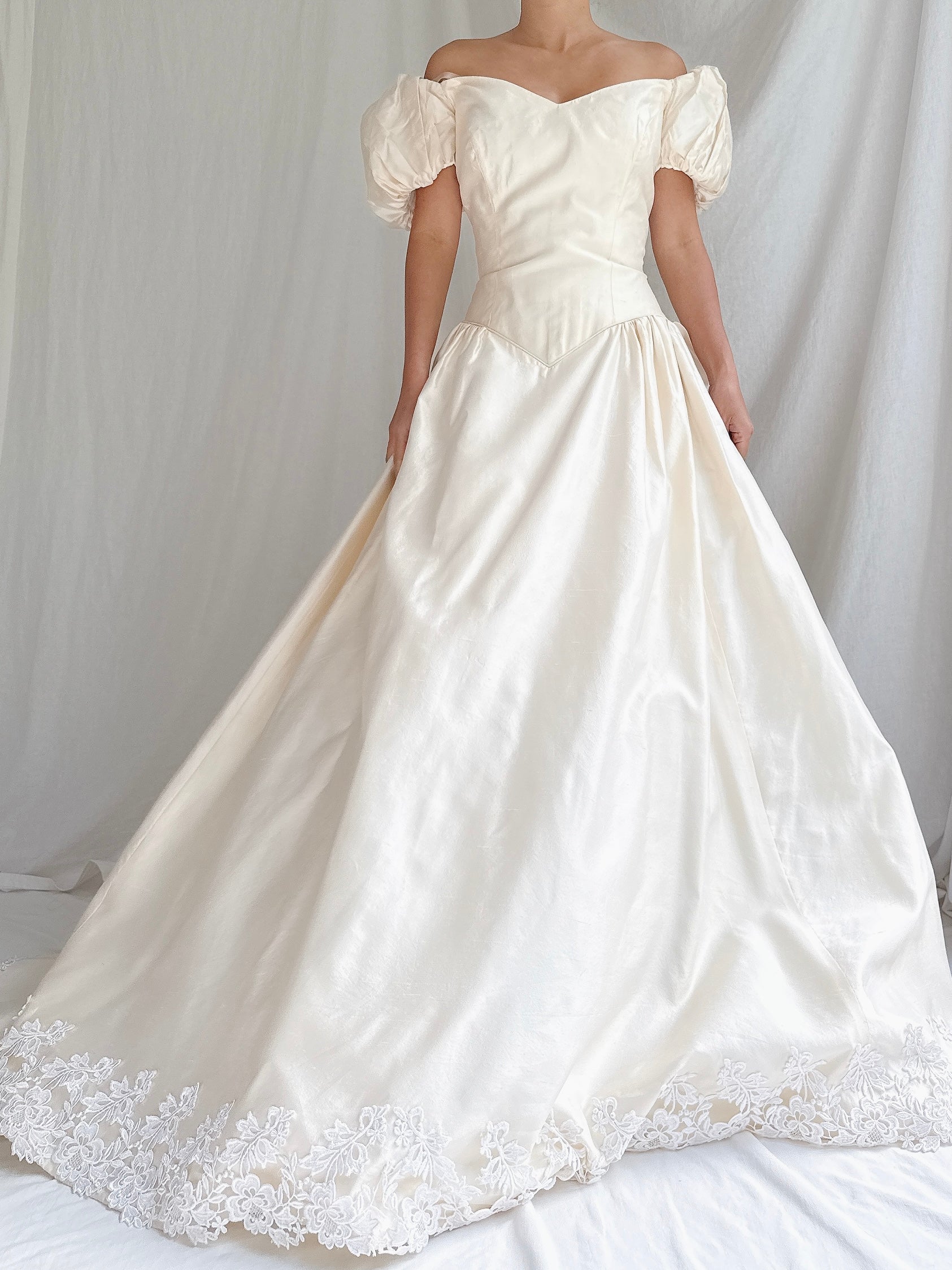 Vintage Silk Puff Sleeves Gown - M