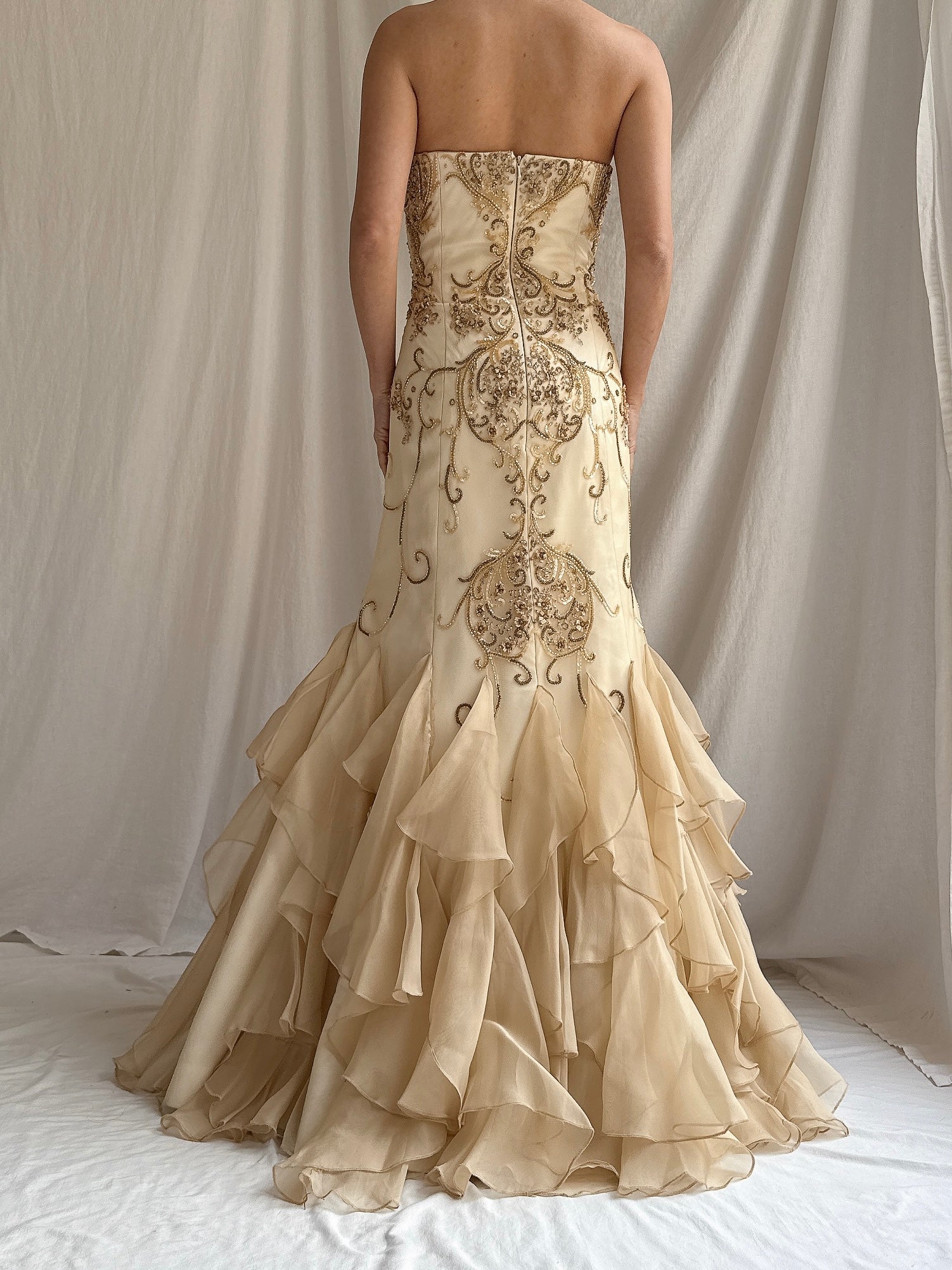 Vintage Silk Organza Beaded Dress - L