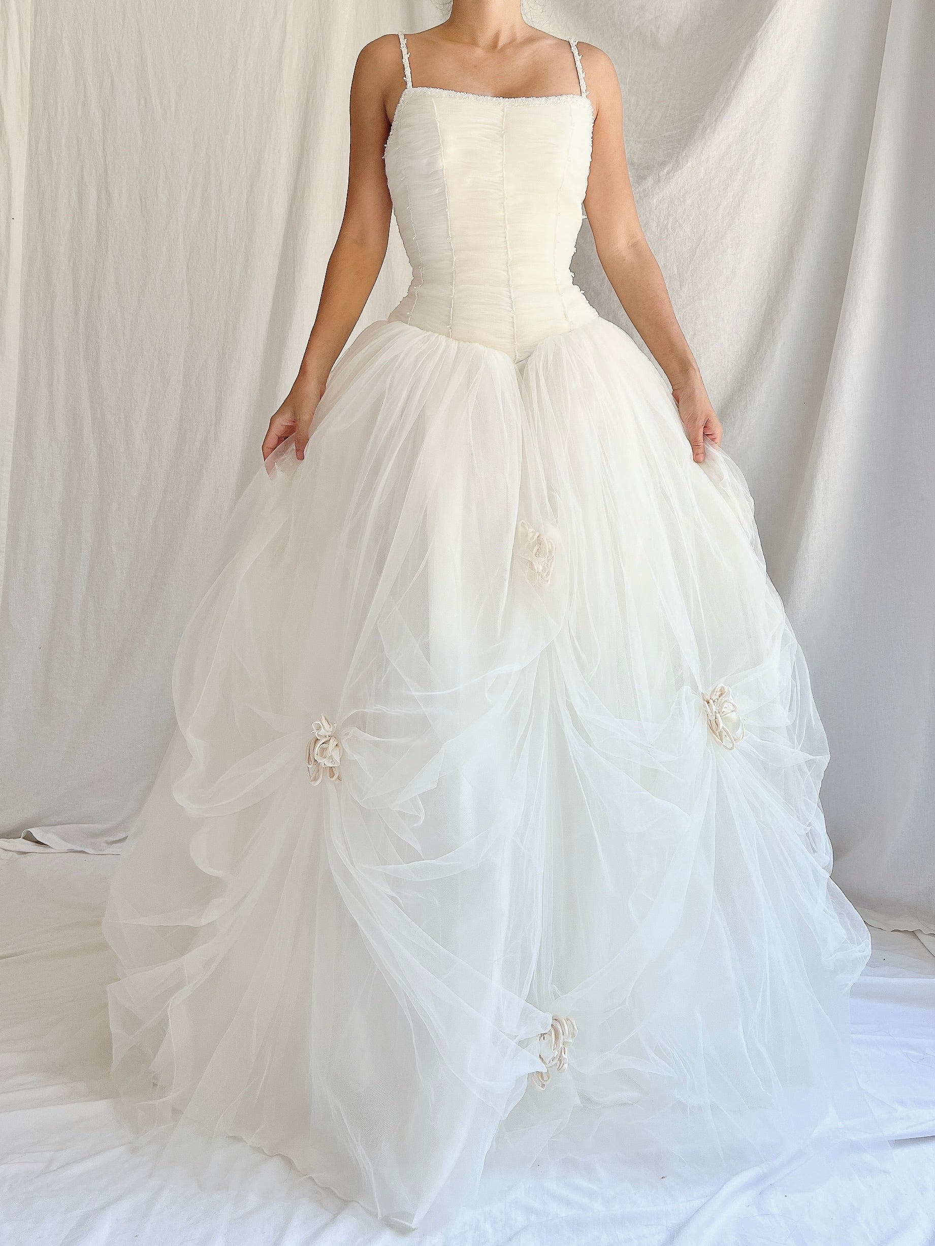 1990s Tulle Ruched Gown - S/8