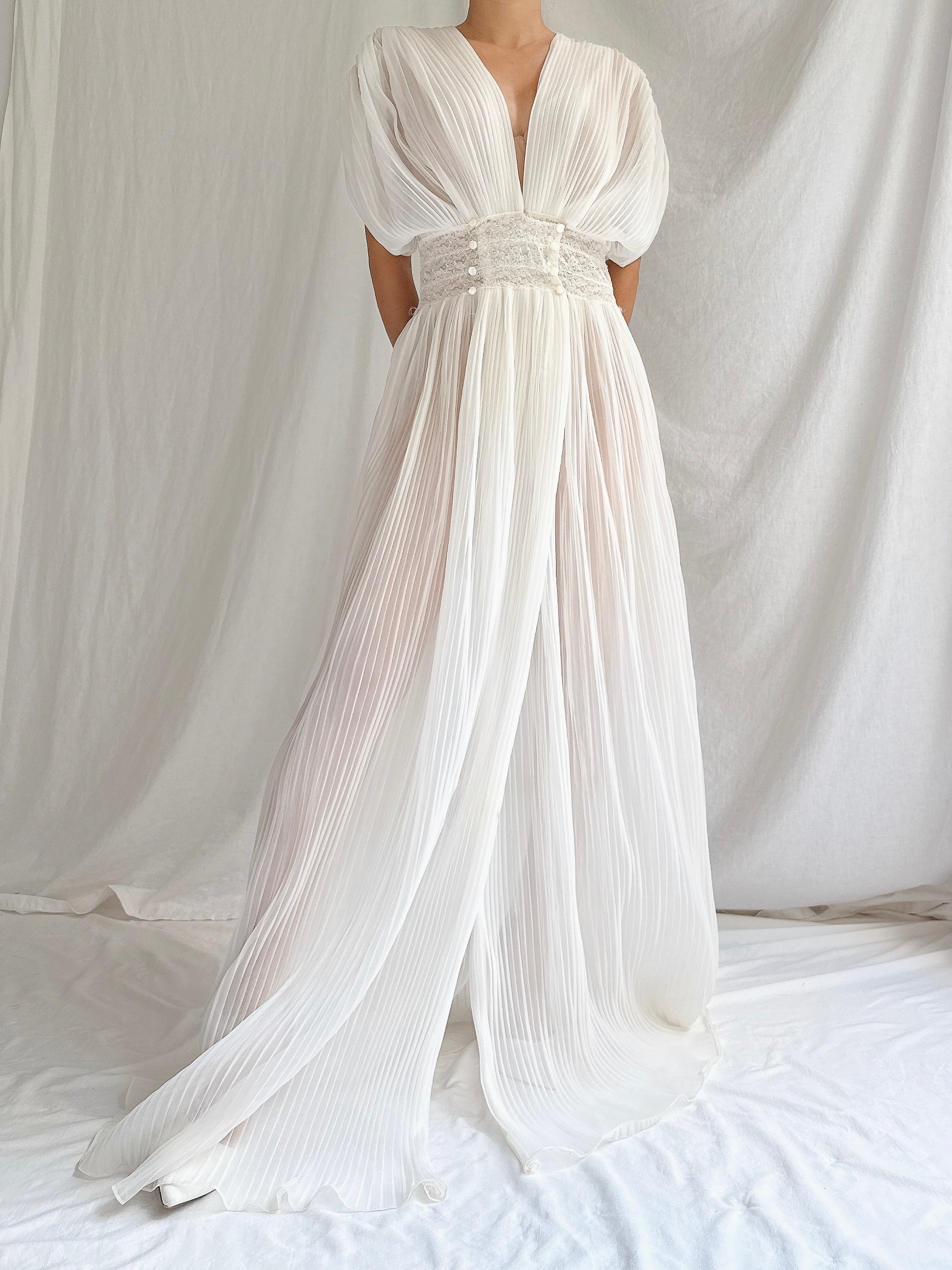 1960s Reversible Crystal Pleat Sheer Tricot Gown -  S