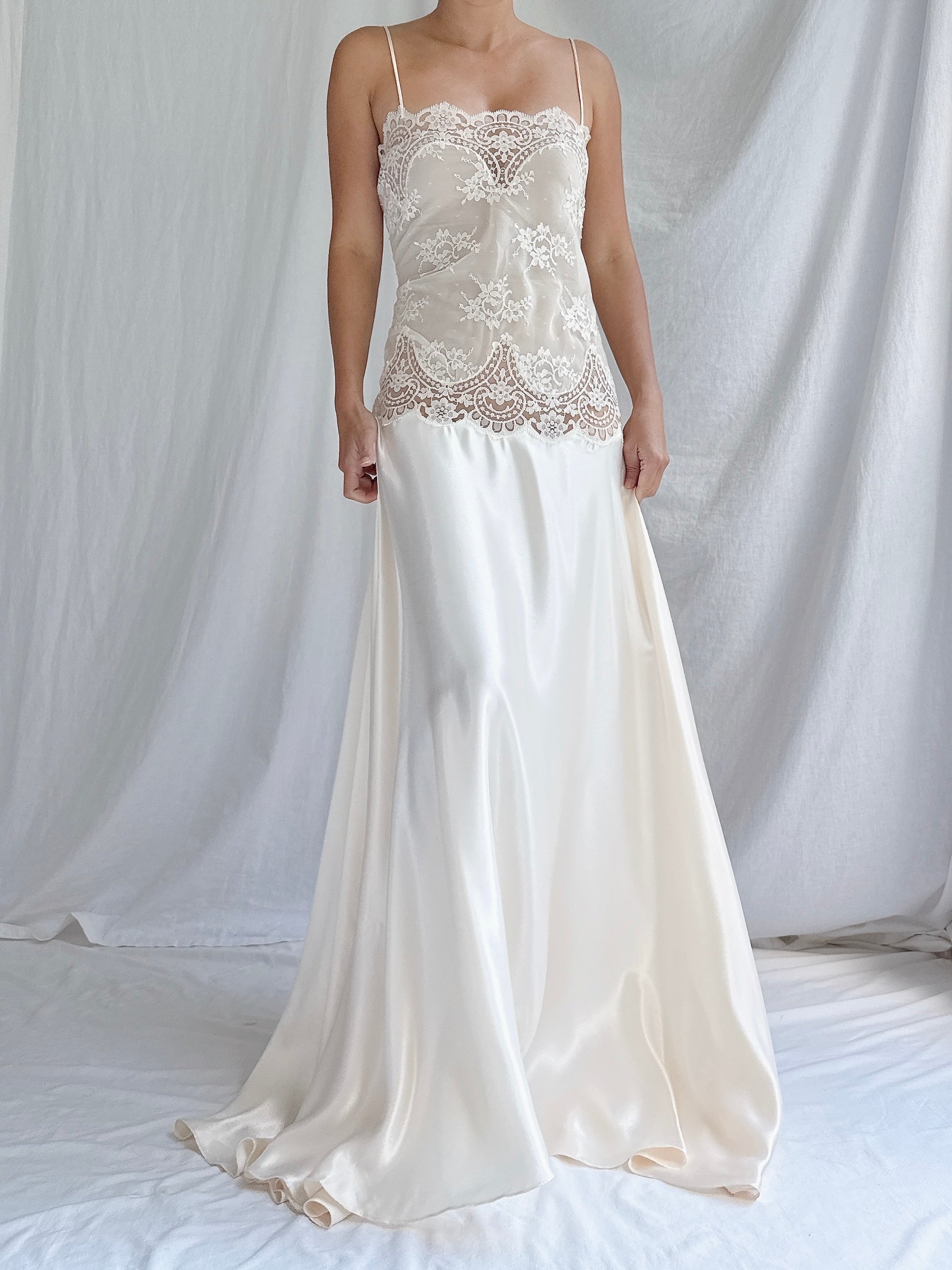 Vintage Lace & Satin Slip Dress - M