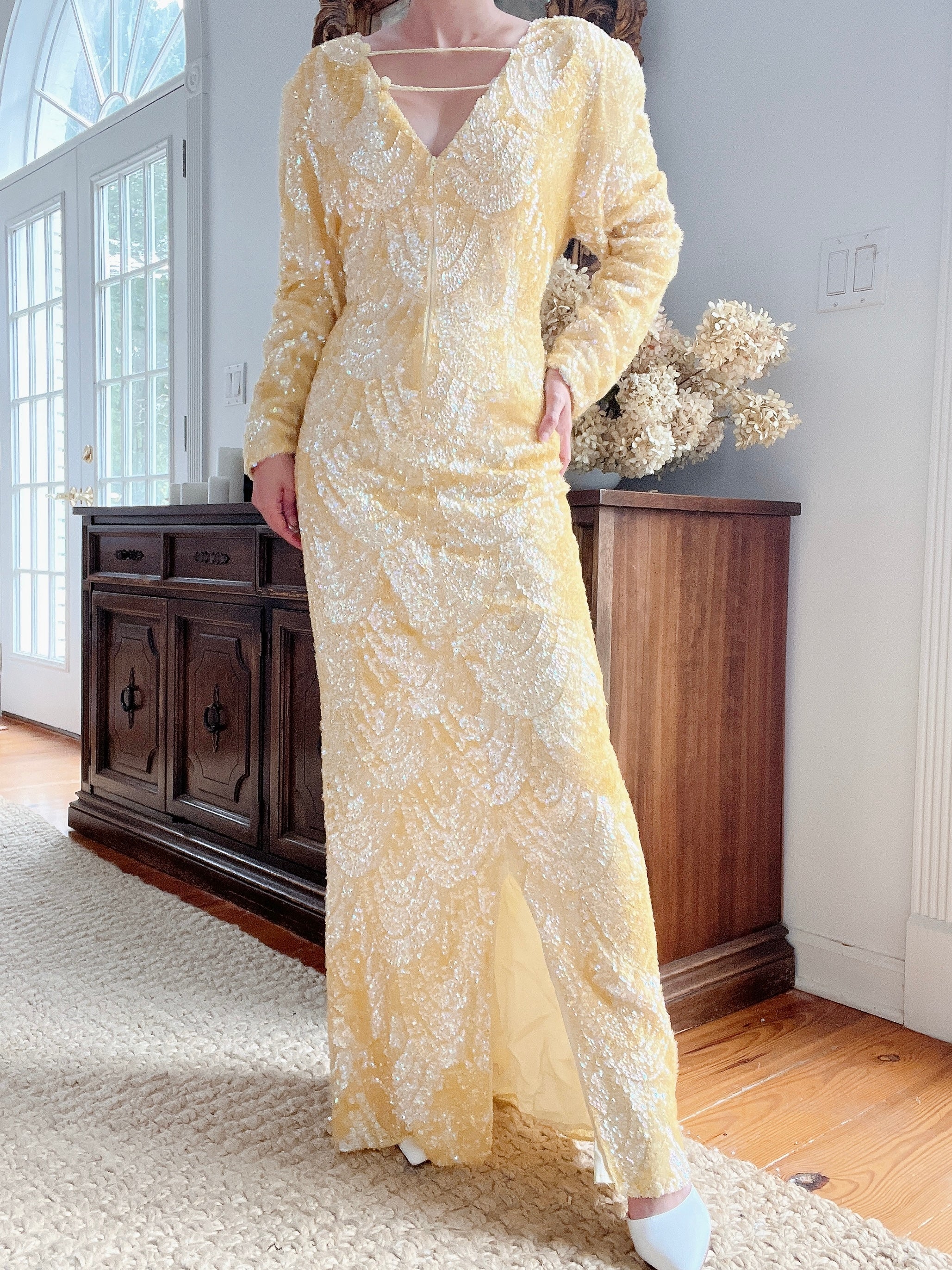 Vintage Yellow Sequins Gown - M/L