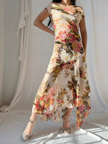 Vintage Chiffon Floral Dress - M