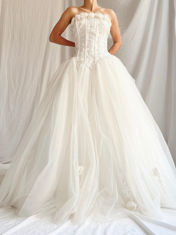 Vintage Strapless Tulle Gown - S