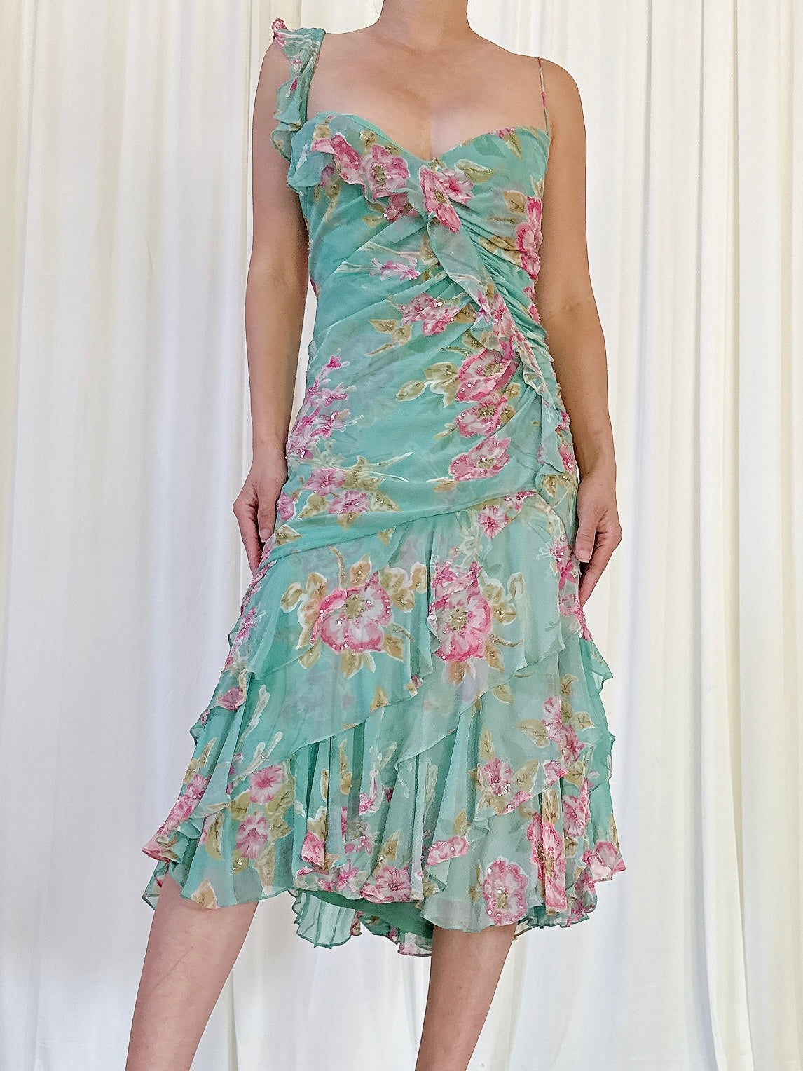 Vintage Belleville Sassoon Silk Floral Dress - UK 16