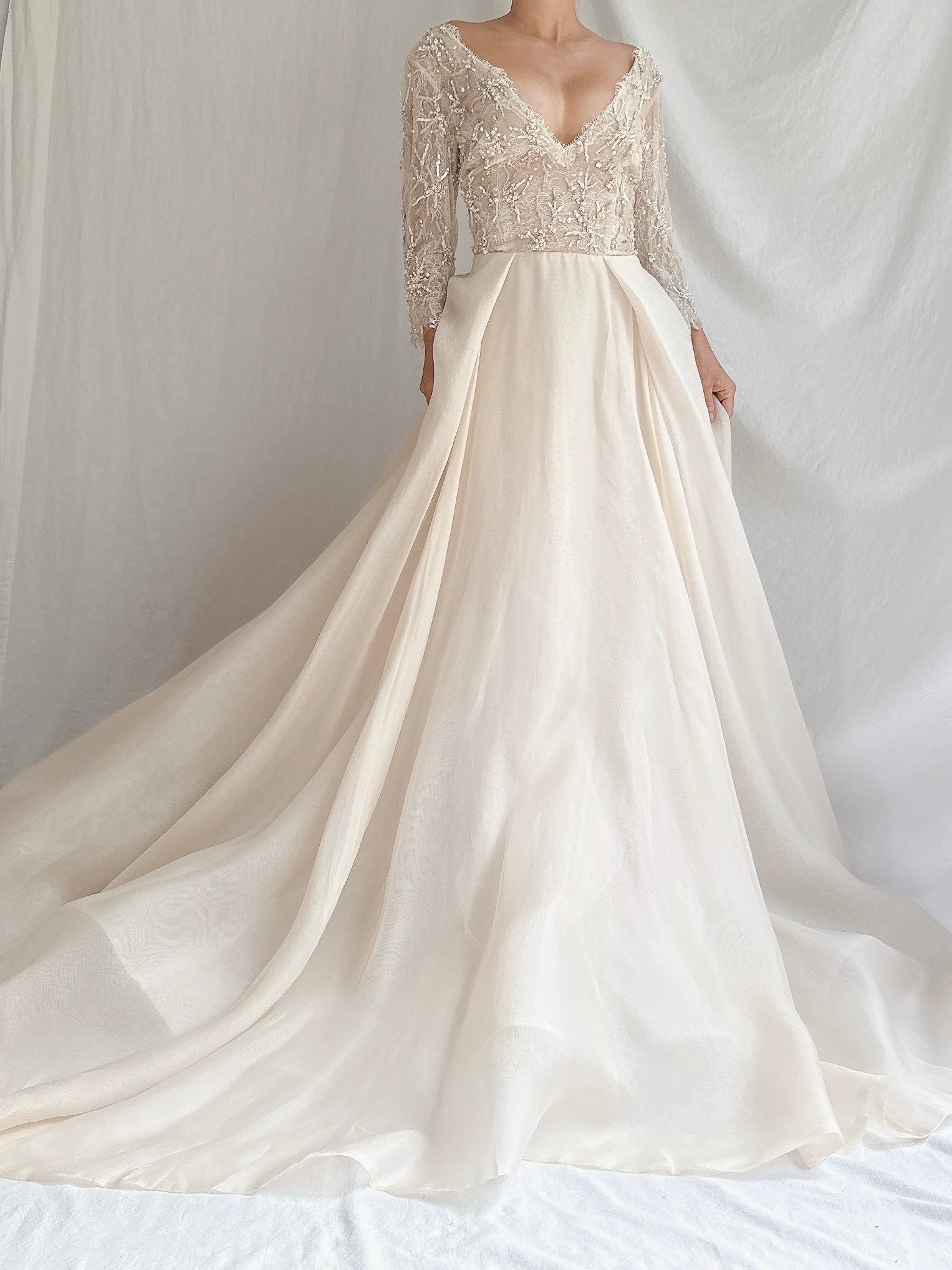 Vintage Monique Llhuilier Champagne Silk Organza Gown - M/6