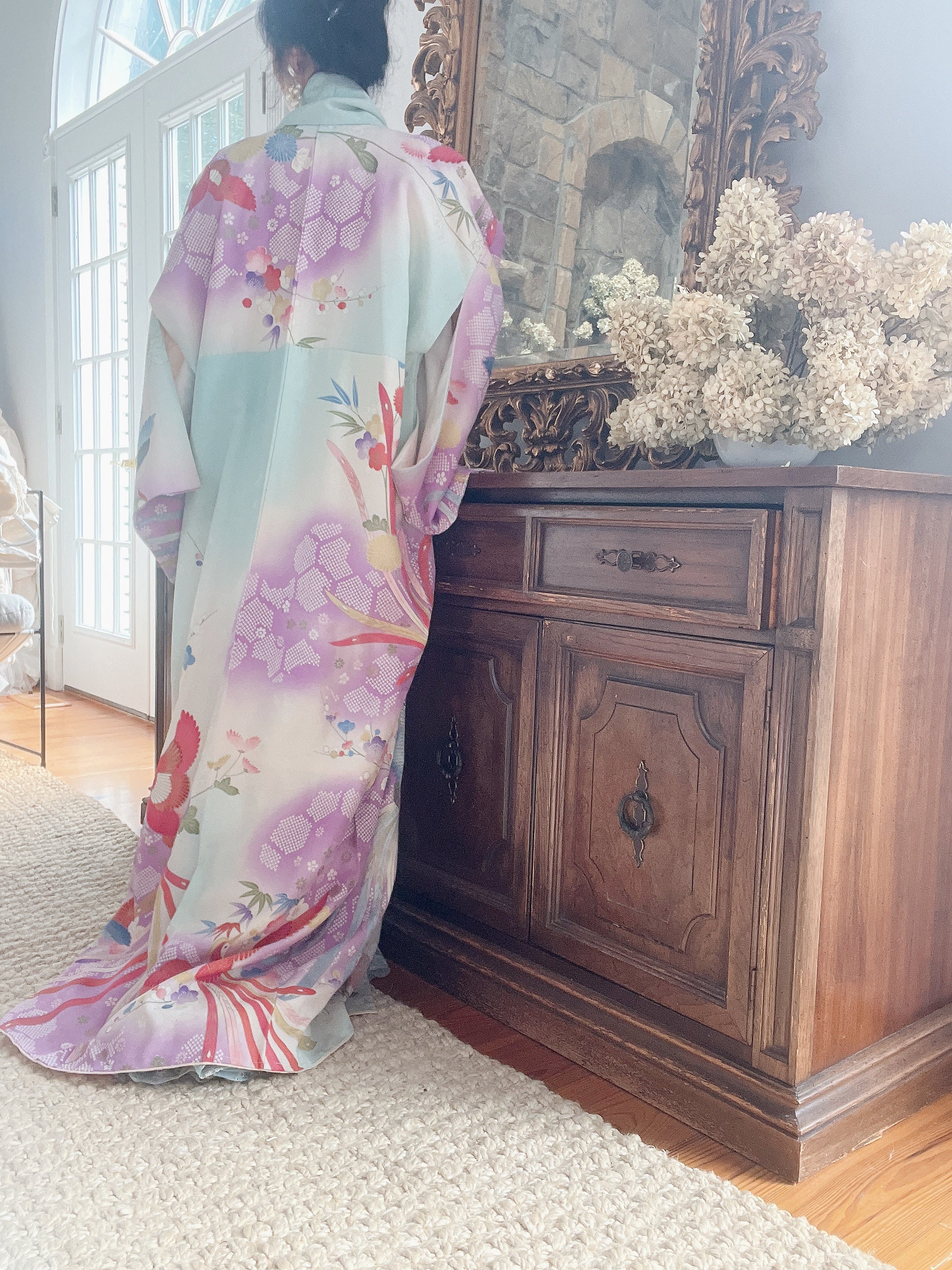 Vintage Pastel Cyan Kimono - OSFM