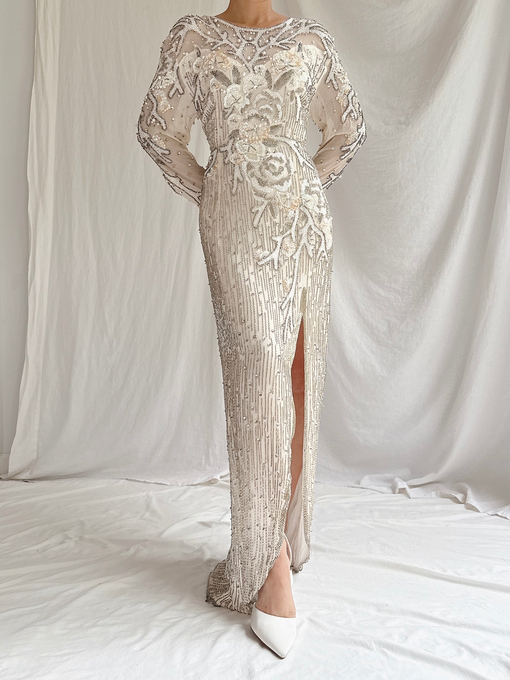 1980s Silk Beaded Gown - M