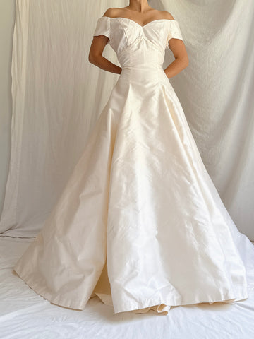 Vintage Silk Wide-Neck Gown - S