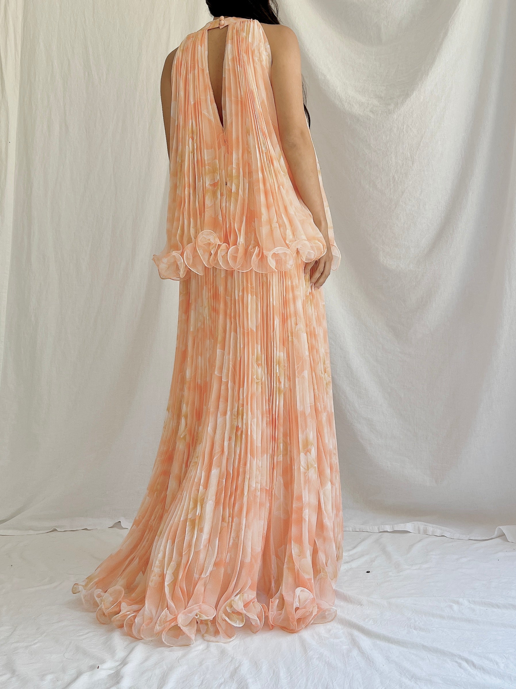 1960s Pleated Chiffon Gown - S