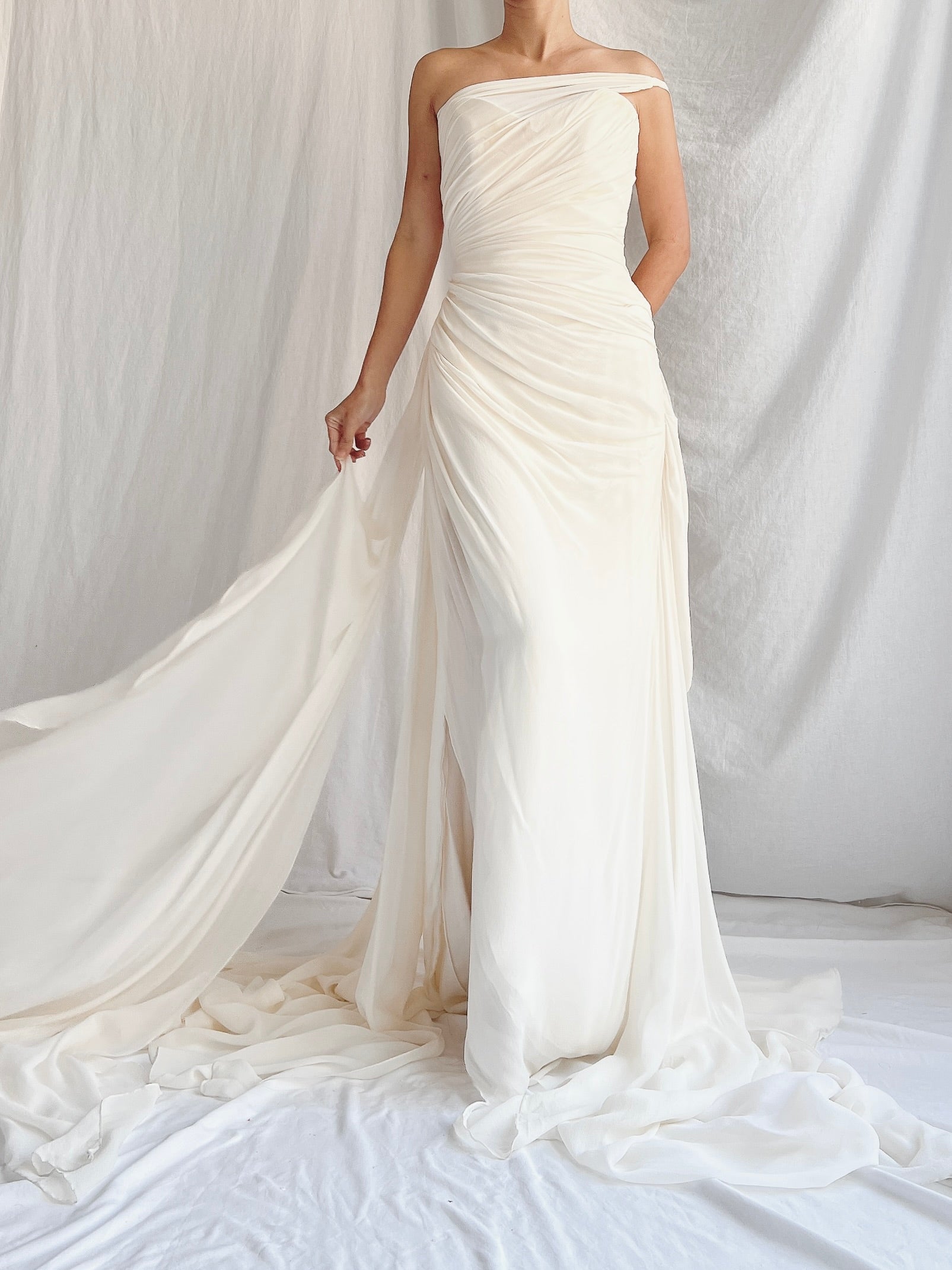 Romona Keveza Silk Draped Gown - S/M