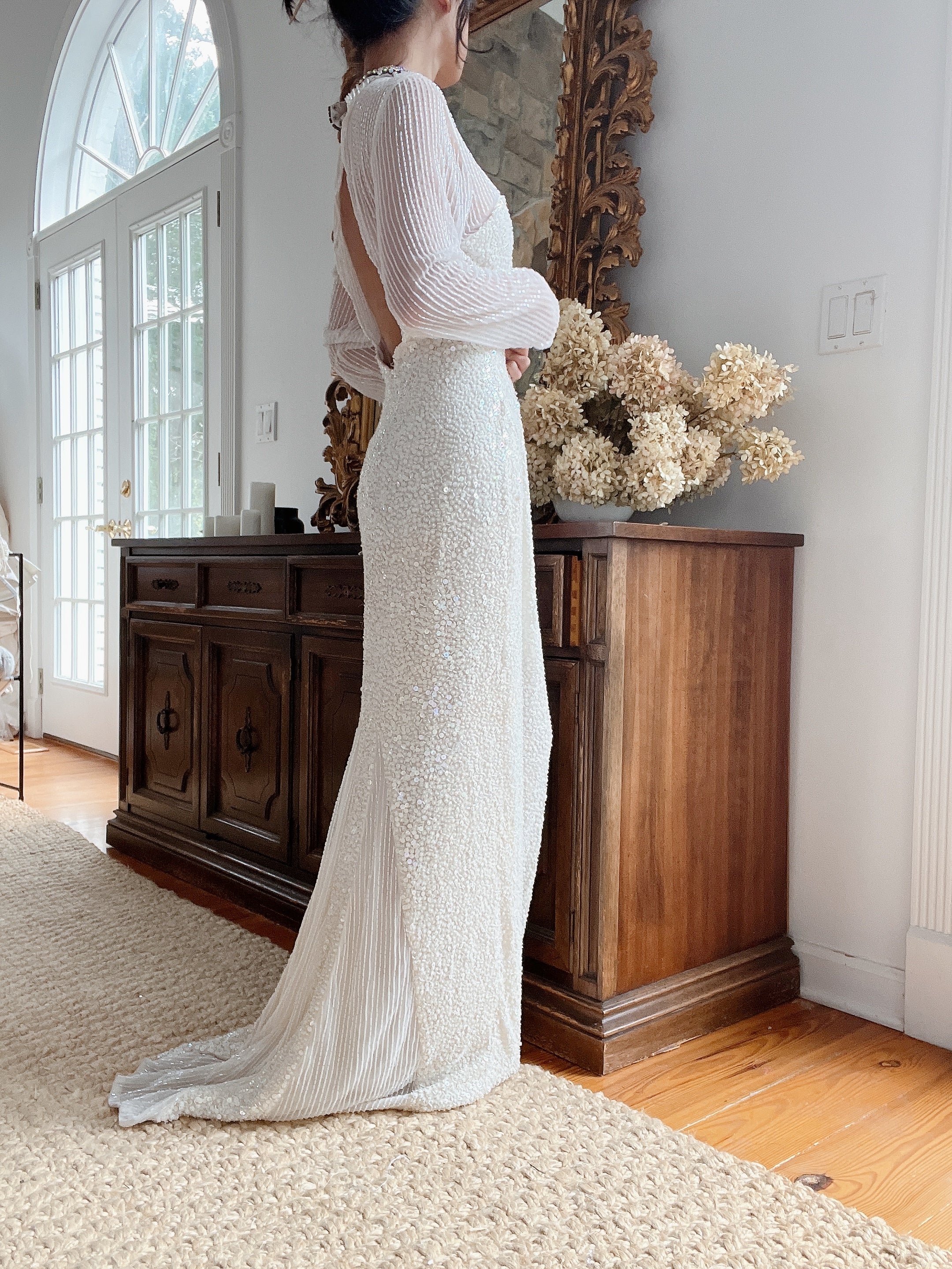 1990s Ivory Silk Beaded Dress - M