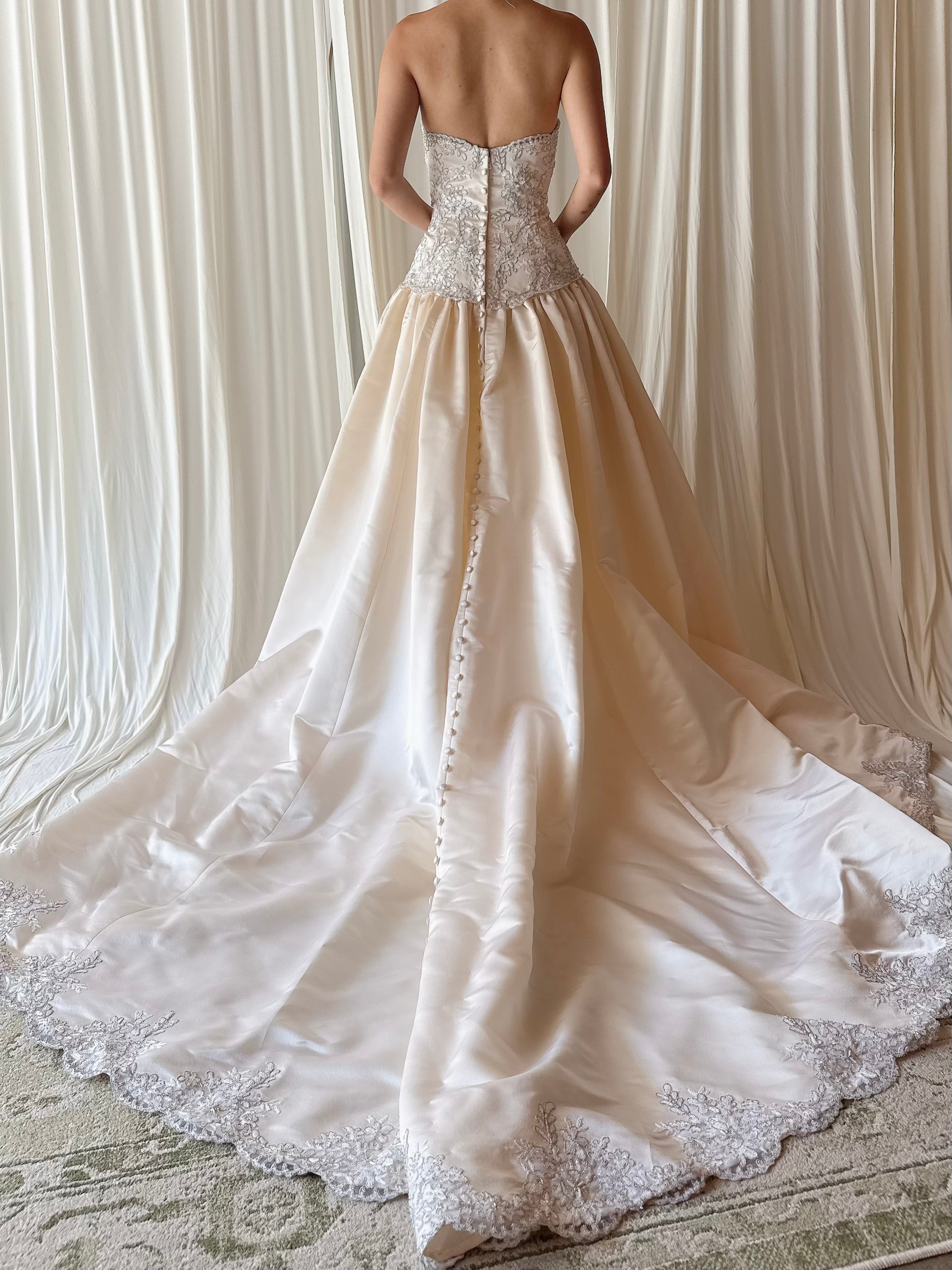 Vintage Silk and Lace Strapless Dress - M/6