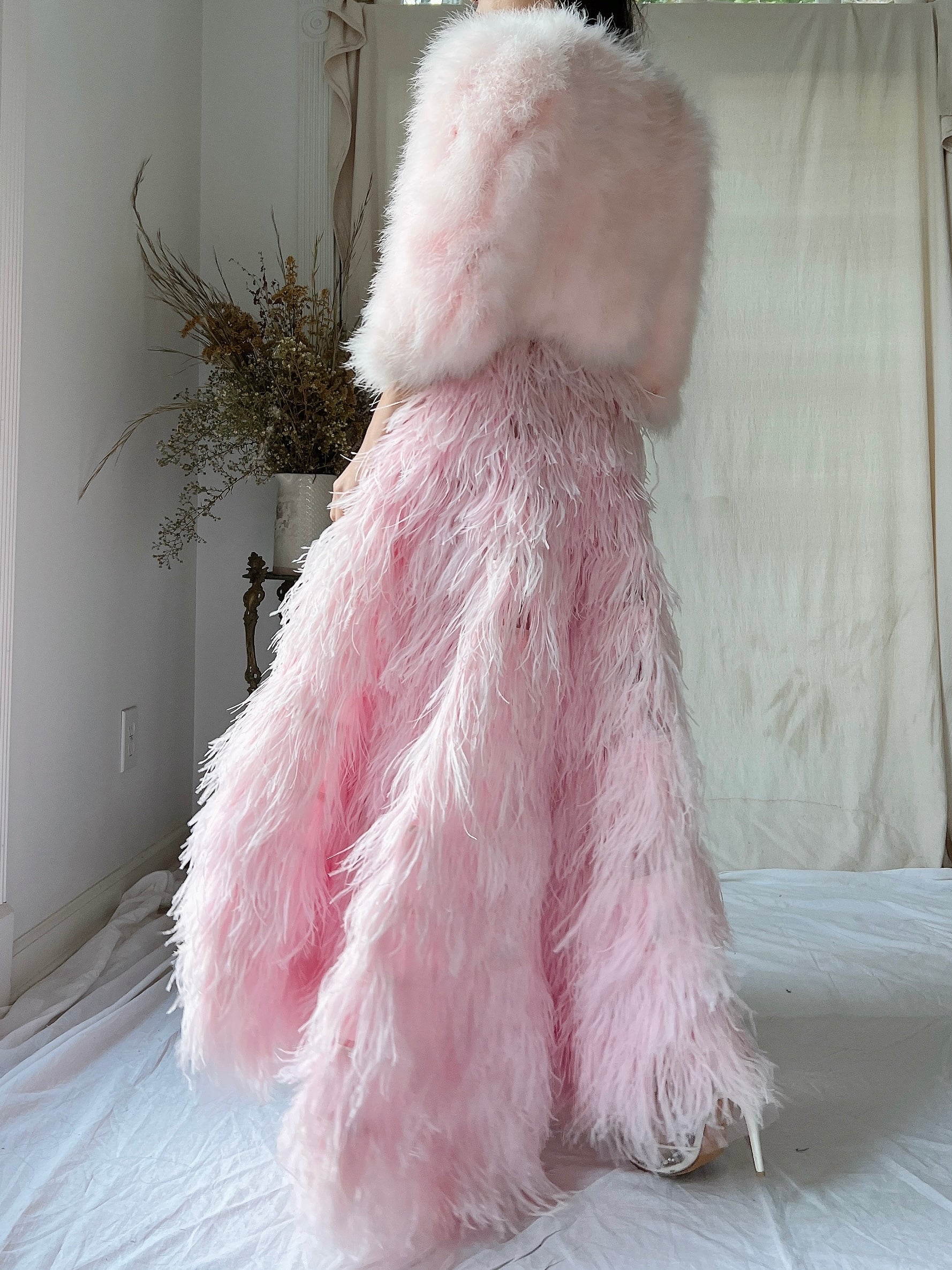 Vintage Pink Feather Cropped Jacket - XS/S