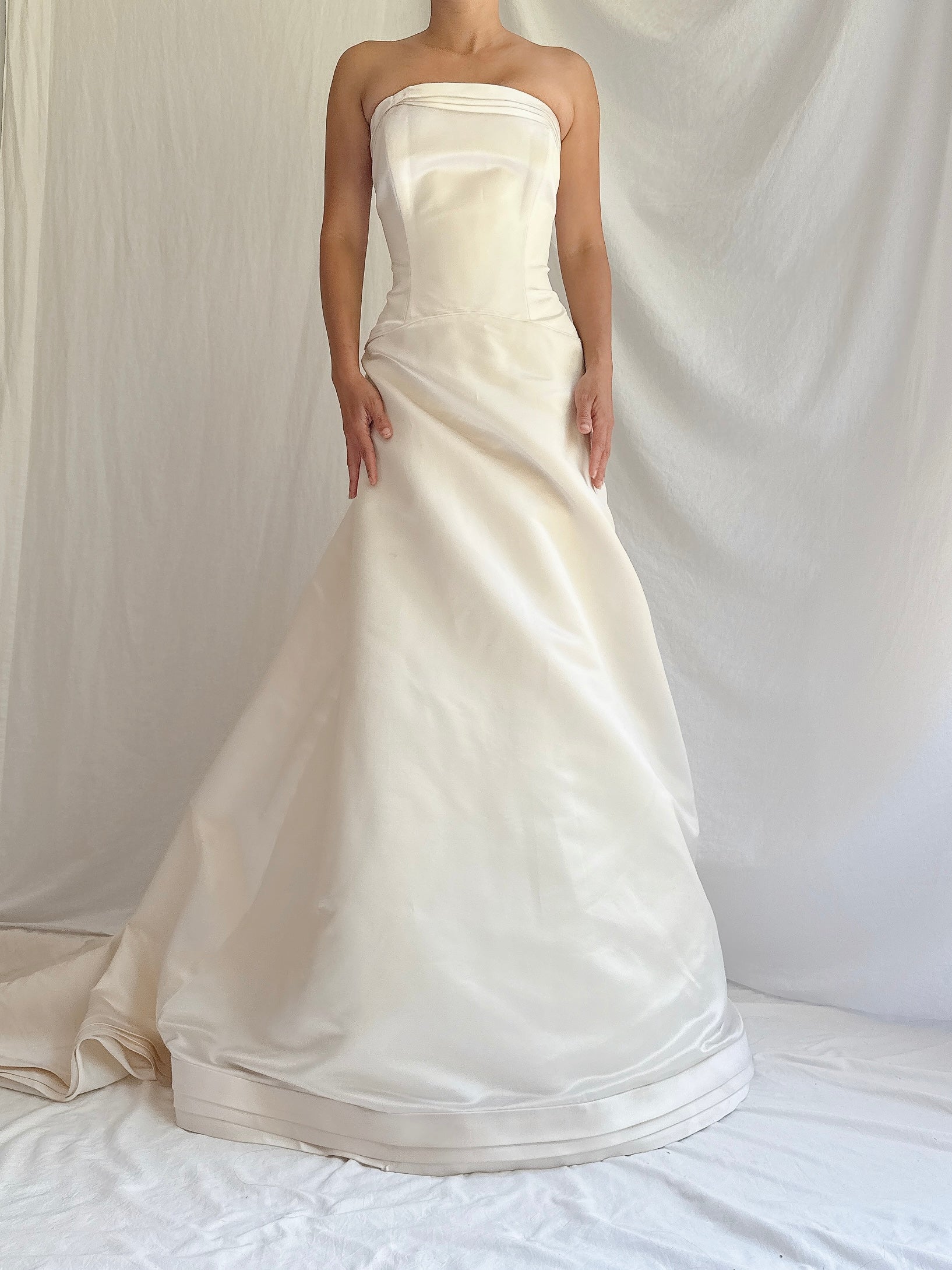 Vintage Silk Satin Strapless Gown - M