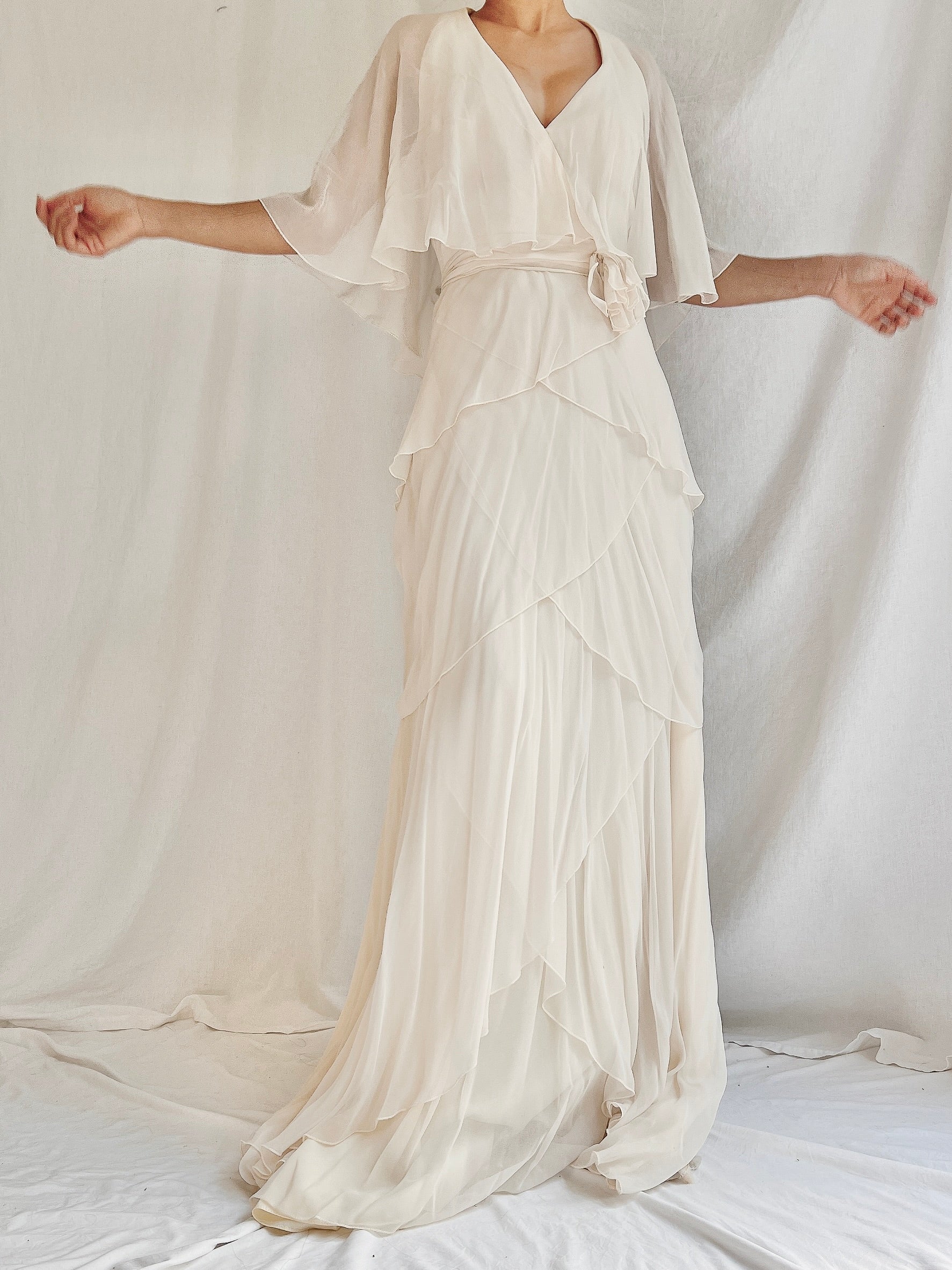 1970s Chiffon Tiered Gown - S