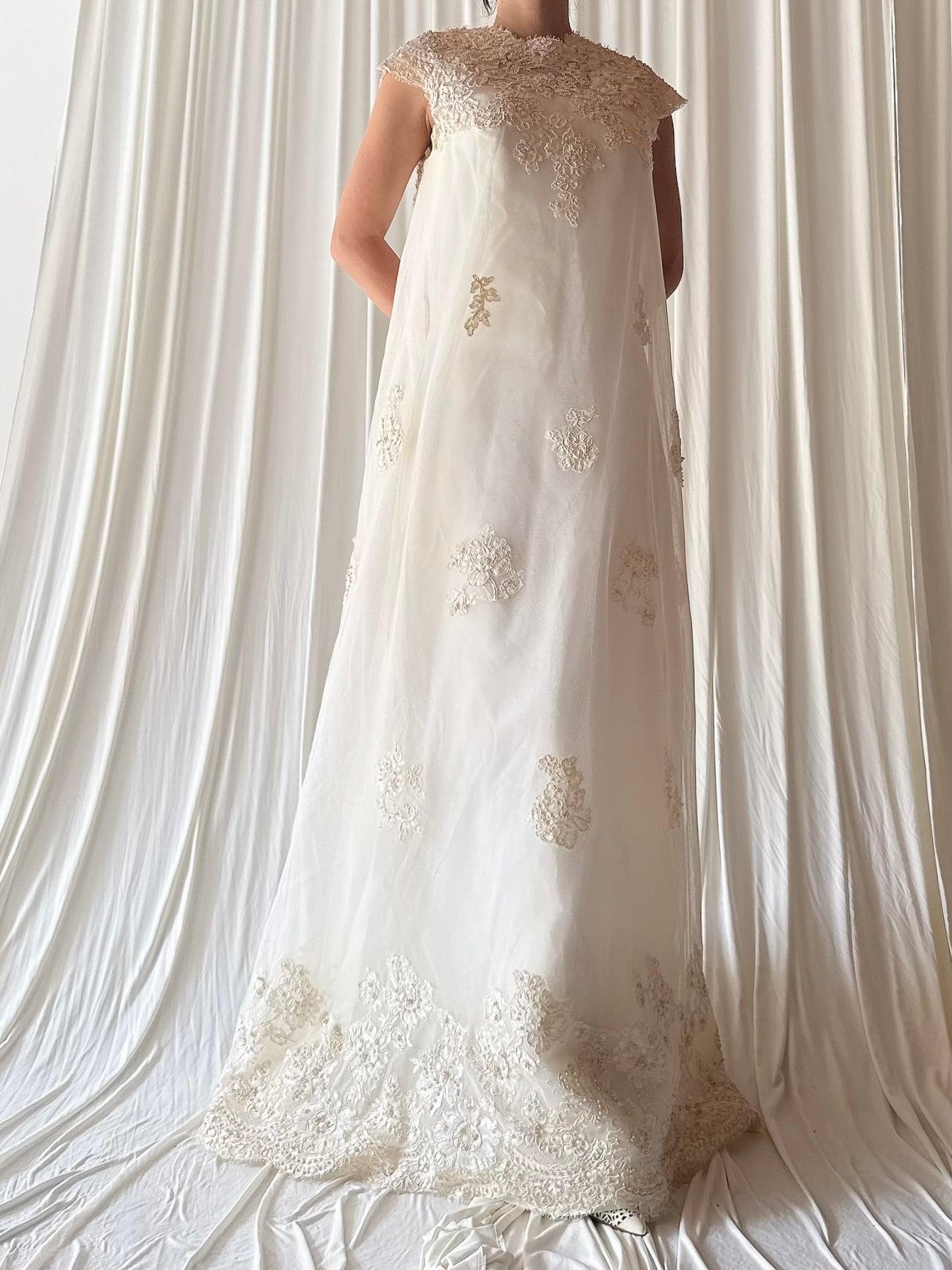 1960s Tulle Lace Beaded Gown - S