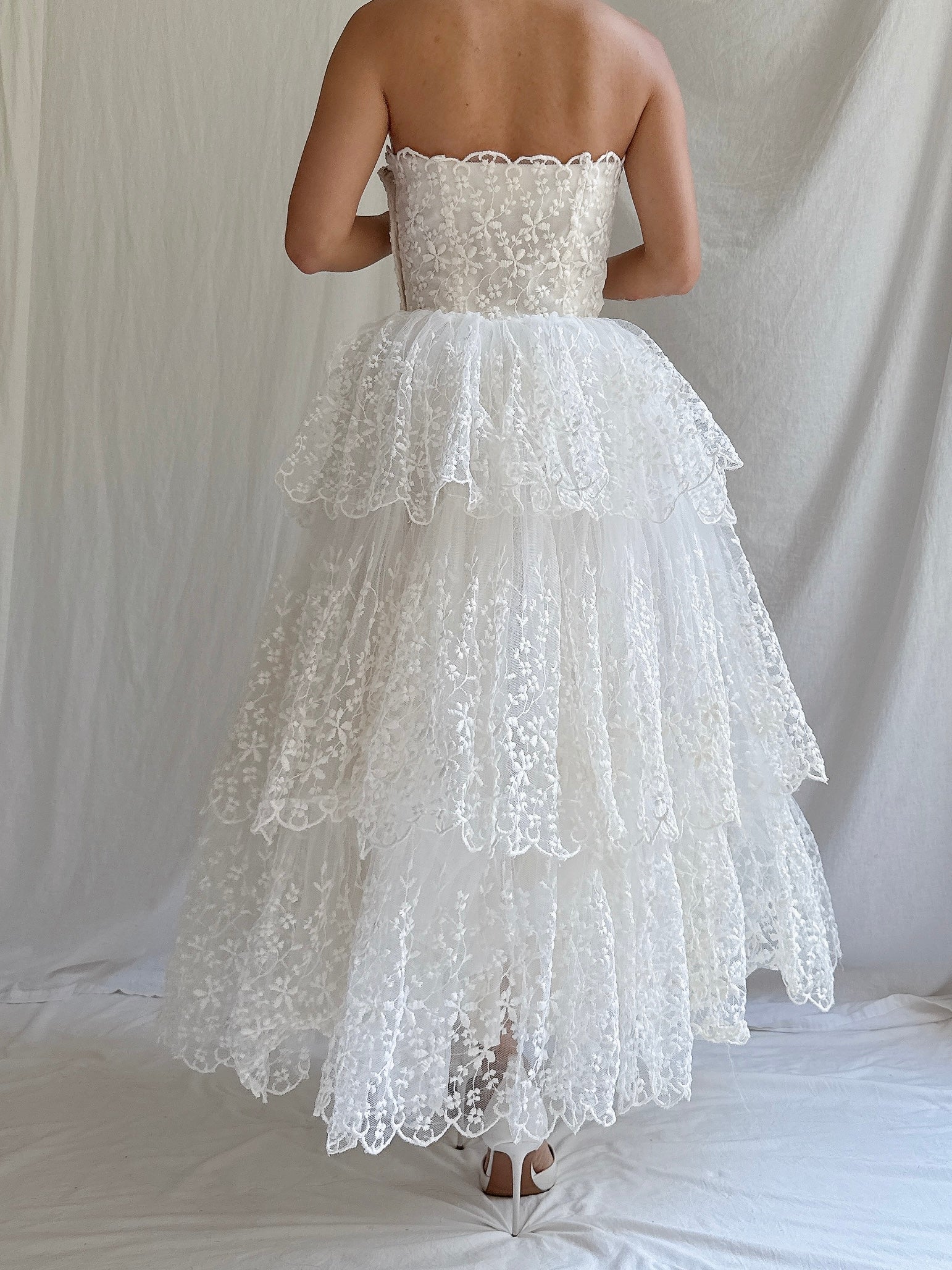 1950s Tulle Embroidered Dress - XS
