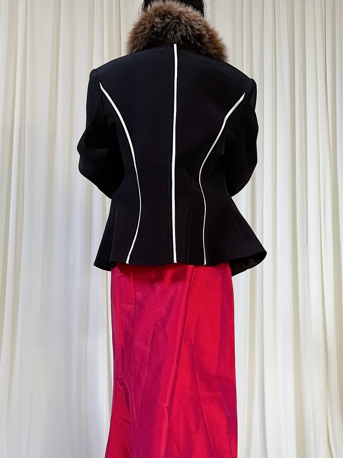 Vintage Musani Black Fox Fur Trimmed Jacket - Size 44
