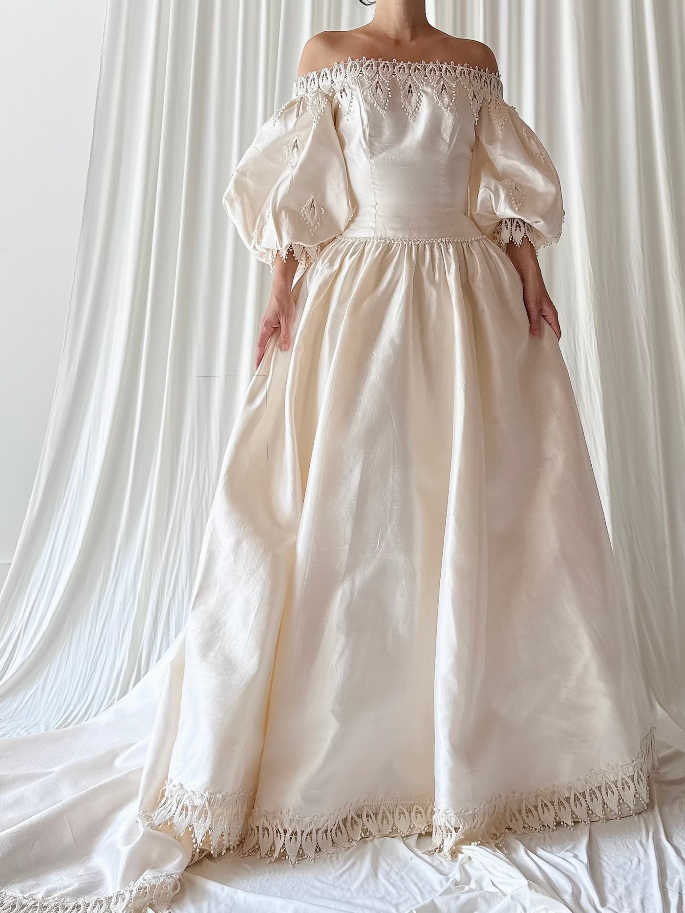 1990s Christos Puff Sleeve Raw Silk Dress -XS