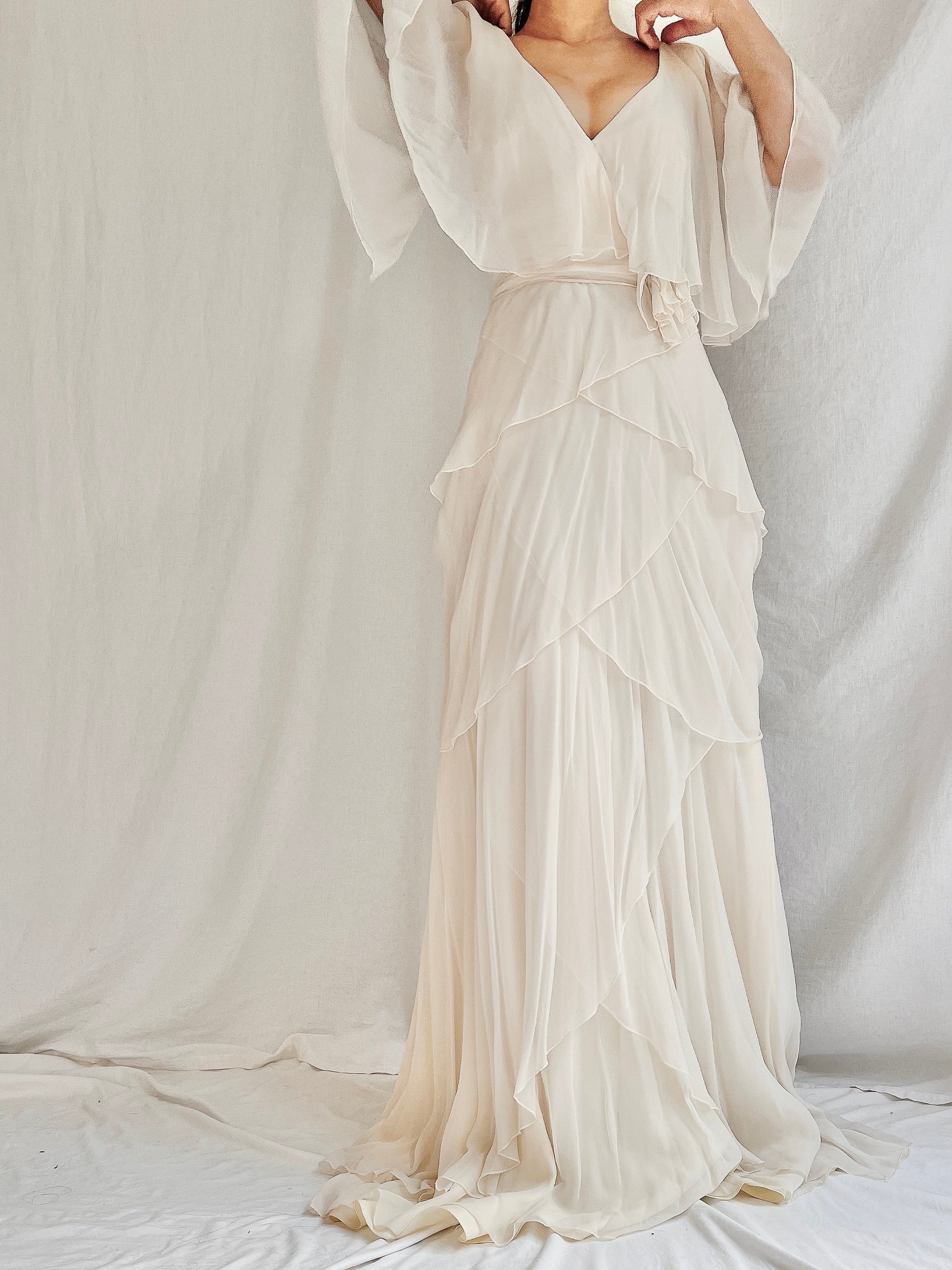 1970s Chiffon Tiered Gown - S